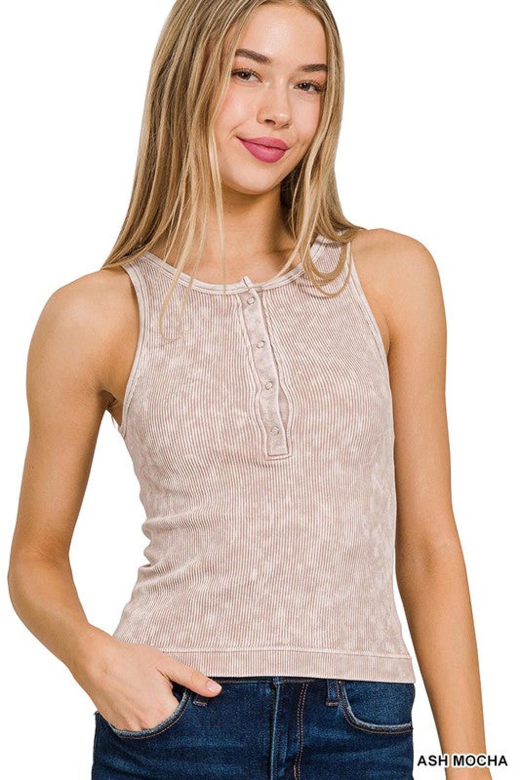 Other Washed Ribbed Seamless Button Up Tank Top Size S / US 4 / IT 40 - 8 Thumbnail