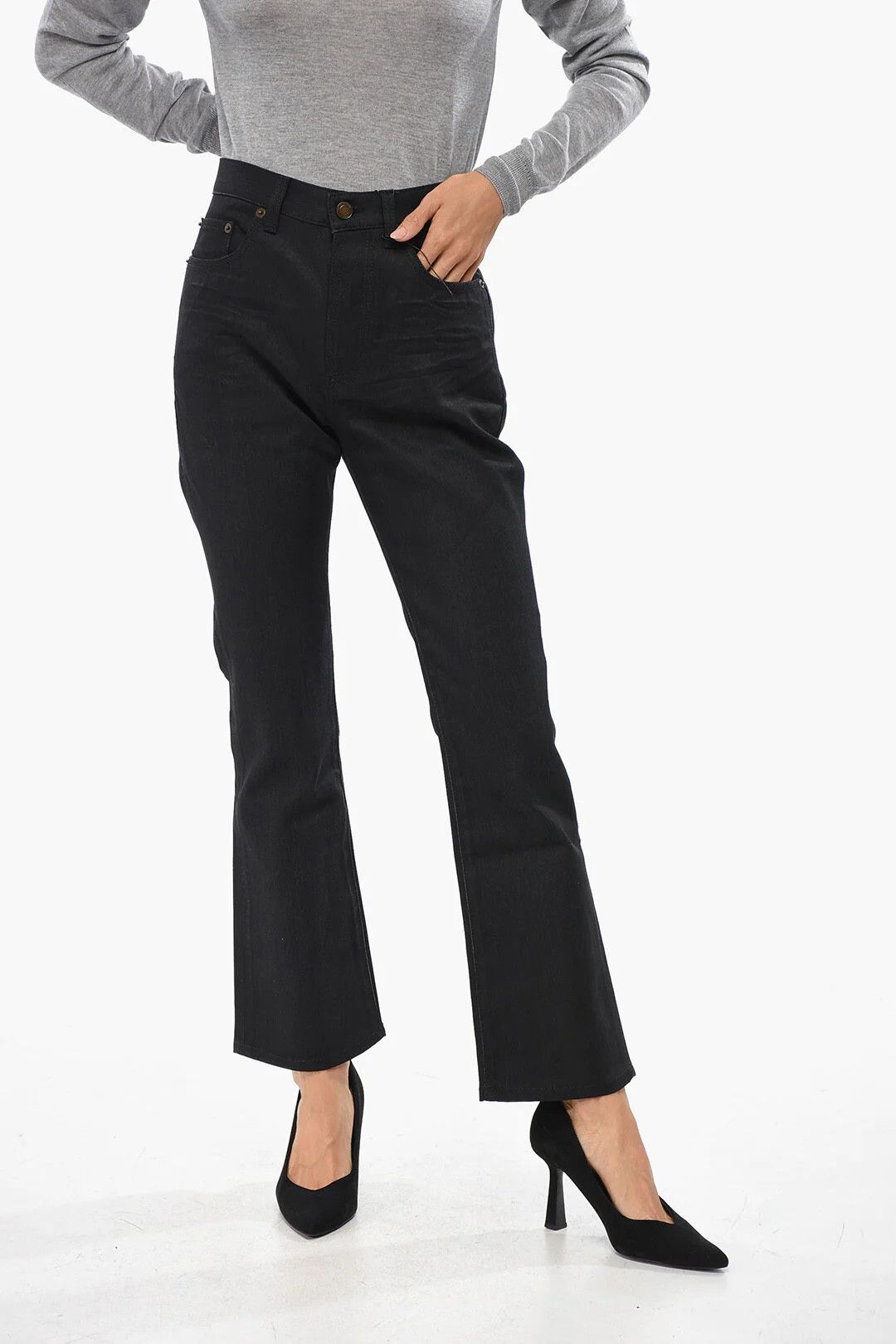Saint Laurent Paris og1mm0326 Bootcut Dark Wash Jeans in Black Size 30" / US 8 / IT 44 - 1 Thumbnail