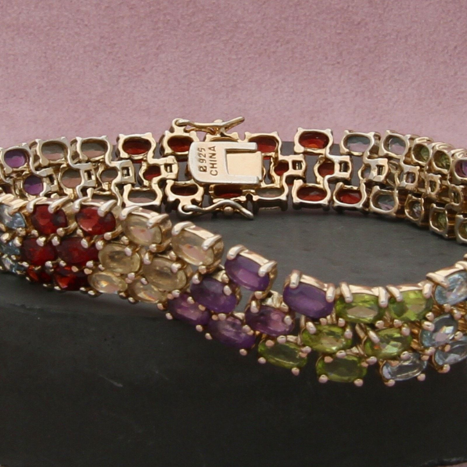 Sterling Silver sterling silver gold plate garnet topaz tennis bracelet 7in Size ONE SIZE - 3 Thumbnail