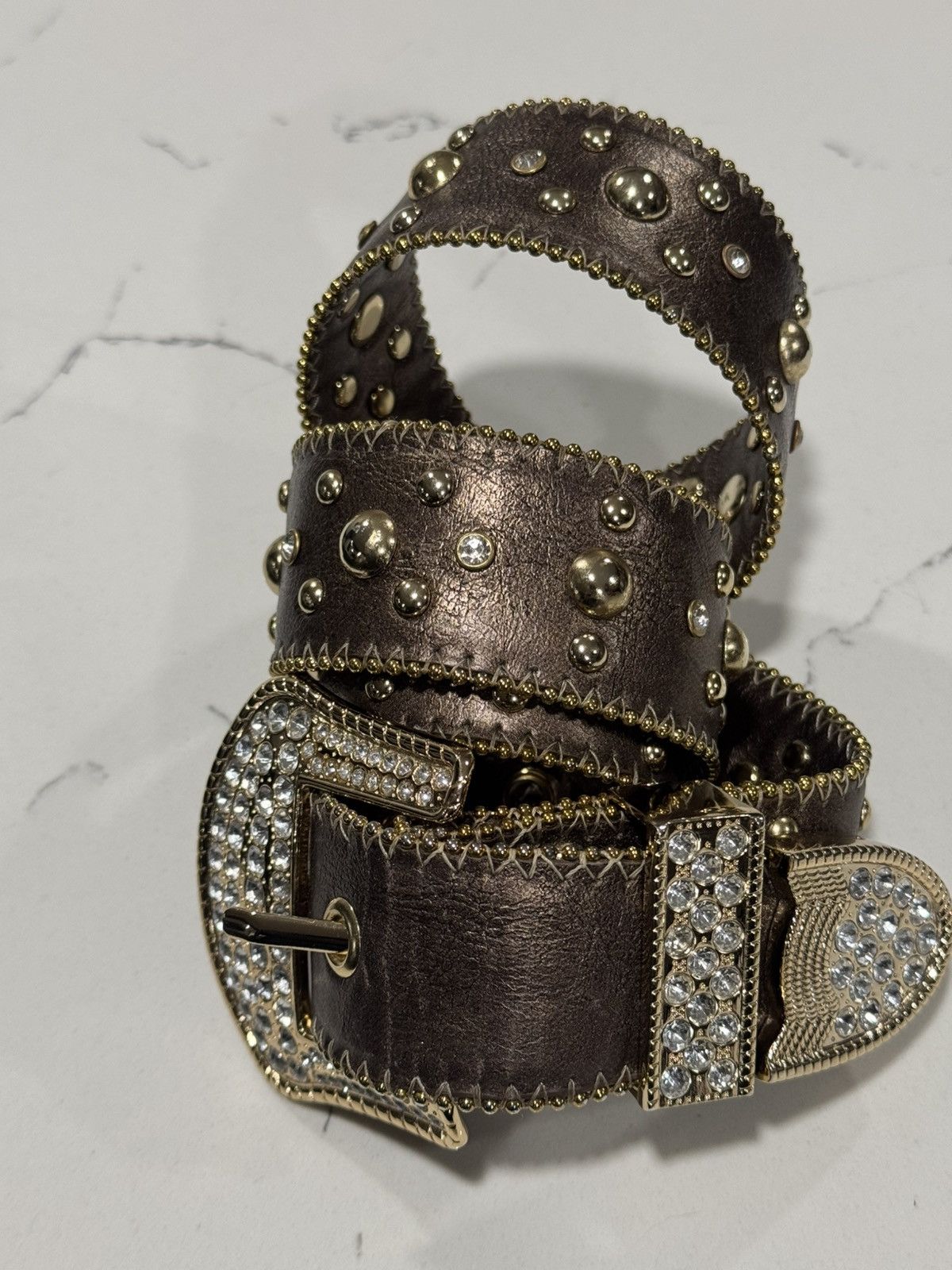 Vintage Vintage Kathy Van Zealand Rhinestone Cowboy Y2K Belt Size 32 - 12 Thumbnail
