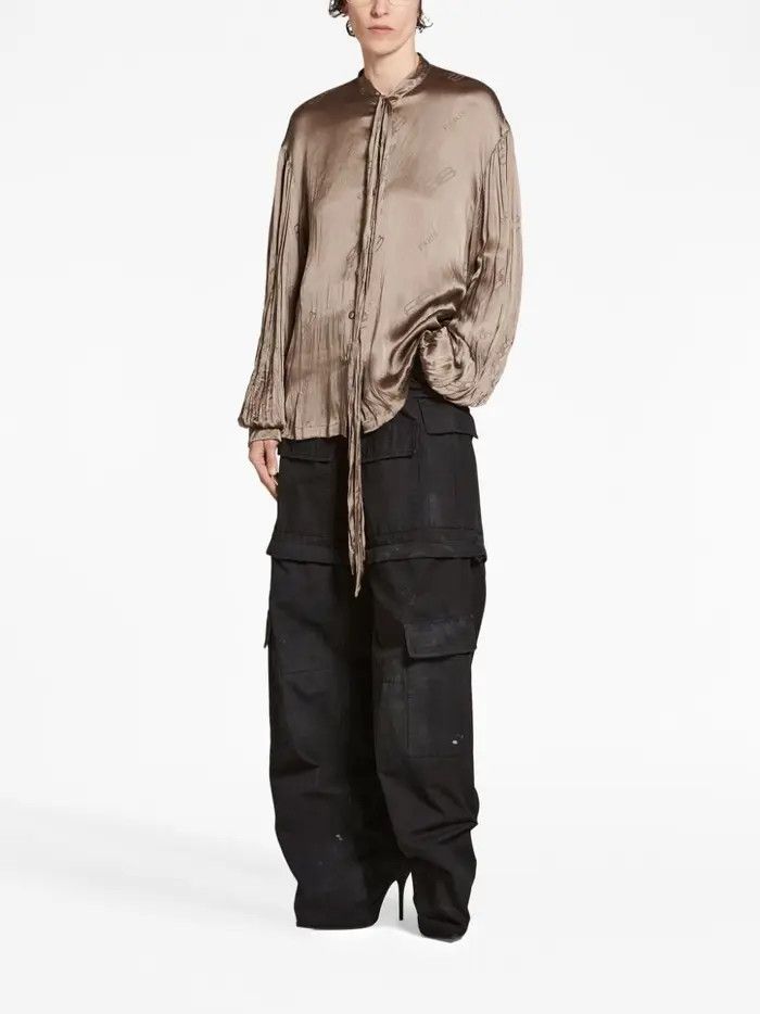 Balenciaga o1bcso1str0326 BB Paris All Over Oversized Blouse in Beige Size S / US 4 / IT 40 - 2 Thumbnail