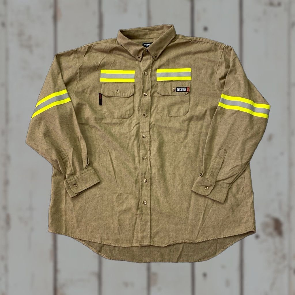 Vintage Tecgen FR Shirt Button Down Long Sleeve Tan Flame Resistant Men's 4XL-Long Size US XXL / EU 58 / 5 - 1 Thumbnail
