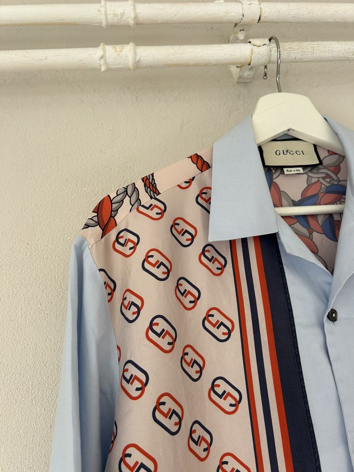 Gucci Light Blue Silk Panels Bowling Shirt Size US S / EU 44-46 / 1 - 3 Thumbnail