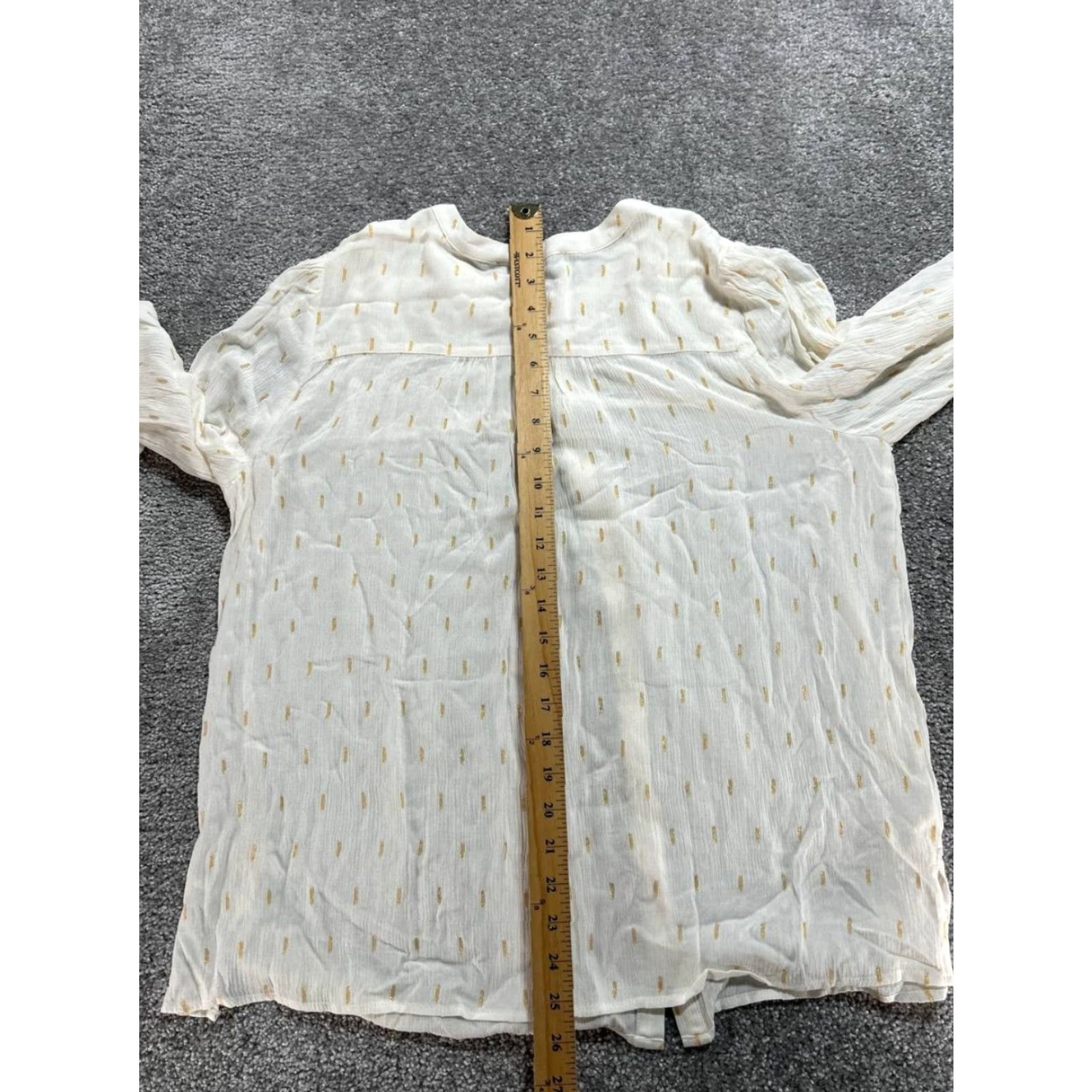 Loft Loft Blouse Top Womens Large Beige Metallic Vertical Dashed Smocked Detail New Size L / US 10 / IT 46 - 4 Thumbnail