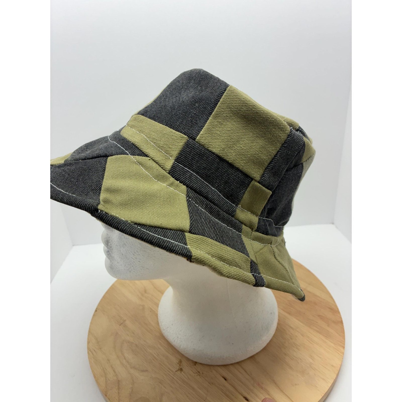Other Green & Black Patchwork Bucket Hat, Upcycled Denim Cotton Size ONE SIZE - 12 Thumbnail