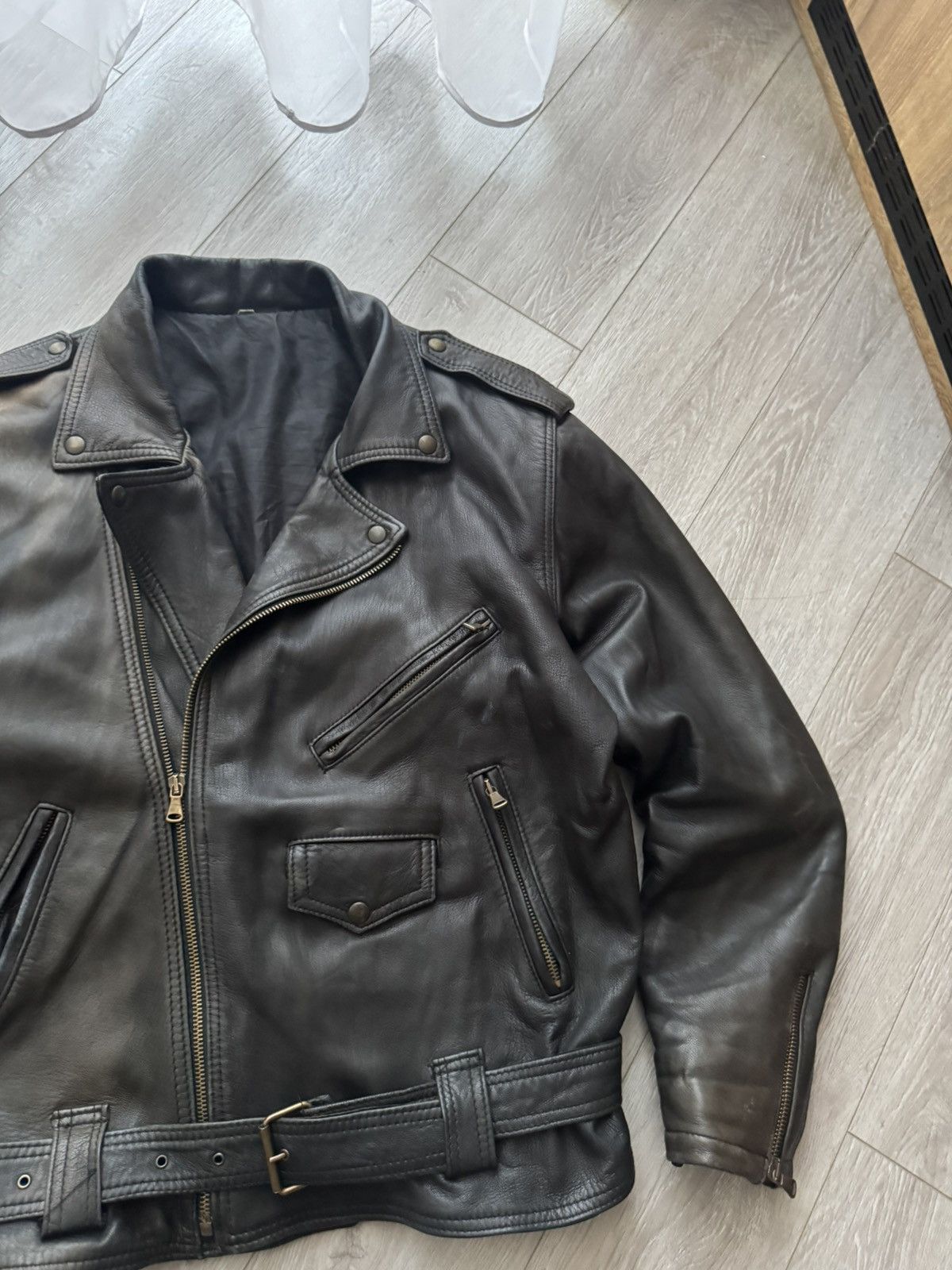 Japanese Brand Vintage Japan Black Sunfaded Biker Perfecto Leather Jacket Size US M / EU 48-50 / 2 - 3 Thumbnail