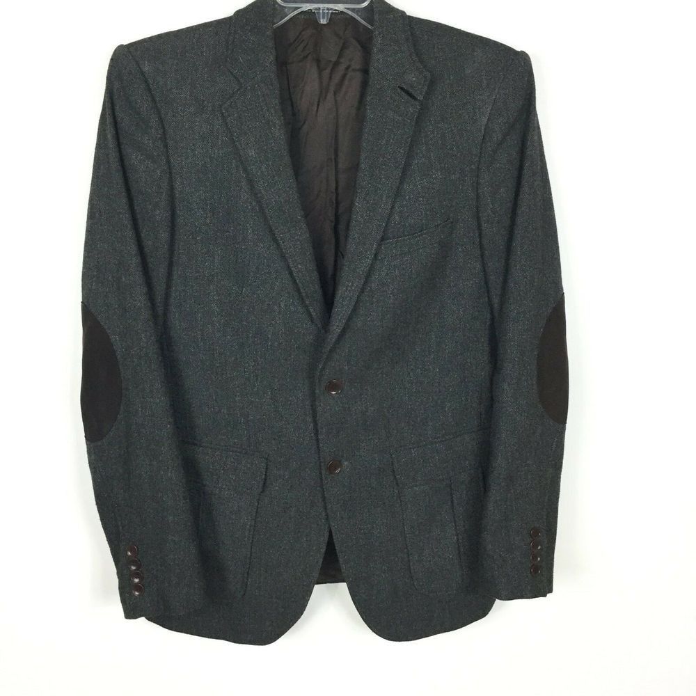 Zara Man 40 Gray Blazer Suit Jacket Two Button Patch Work