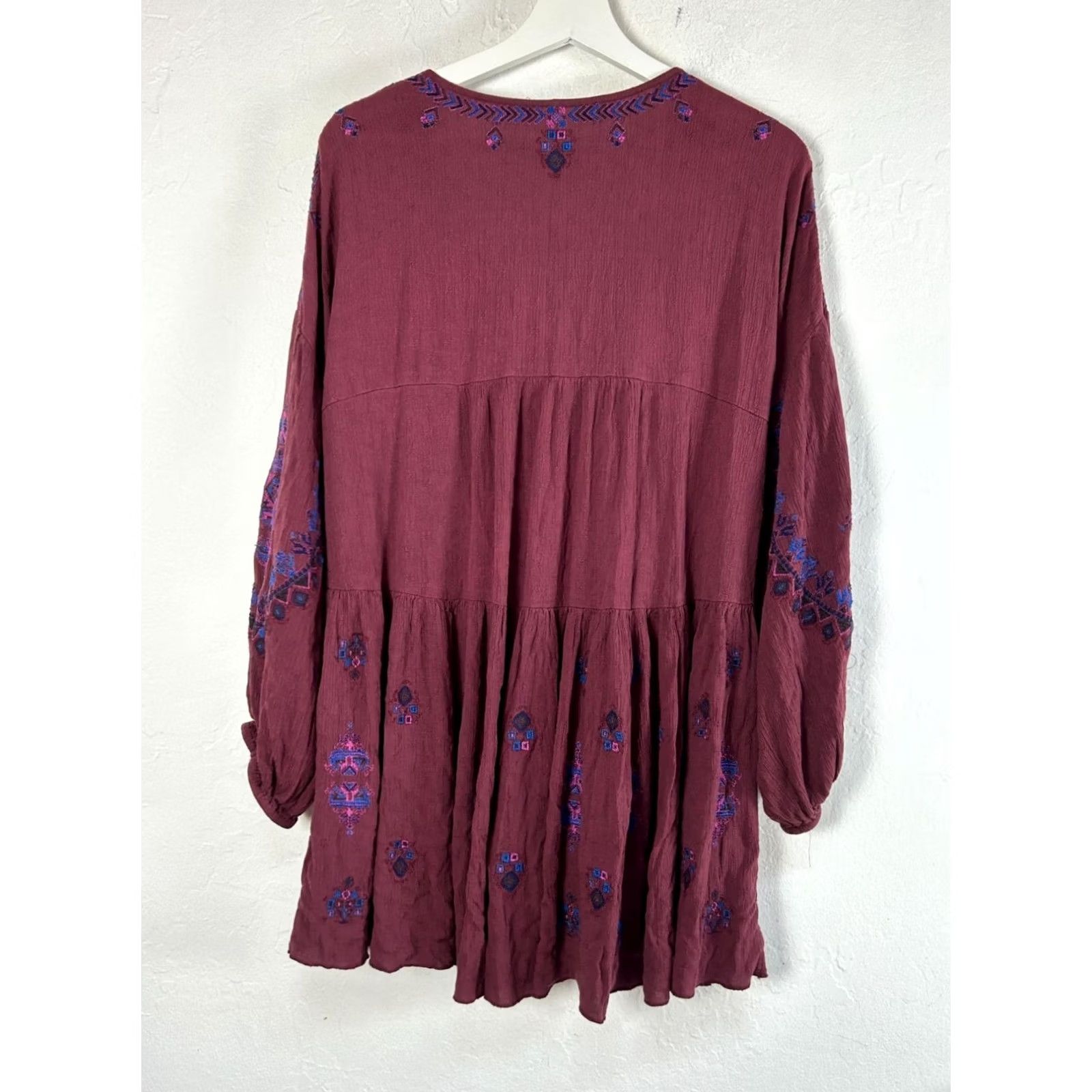 Free People FREE PEOPLE Womens Arianna Embroidered Tunic Dress L Red Long Sleeve Boho Shirt Dress Womens Size L / US 10 / IT 46 - 3 Thumbnail