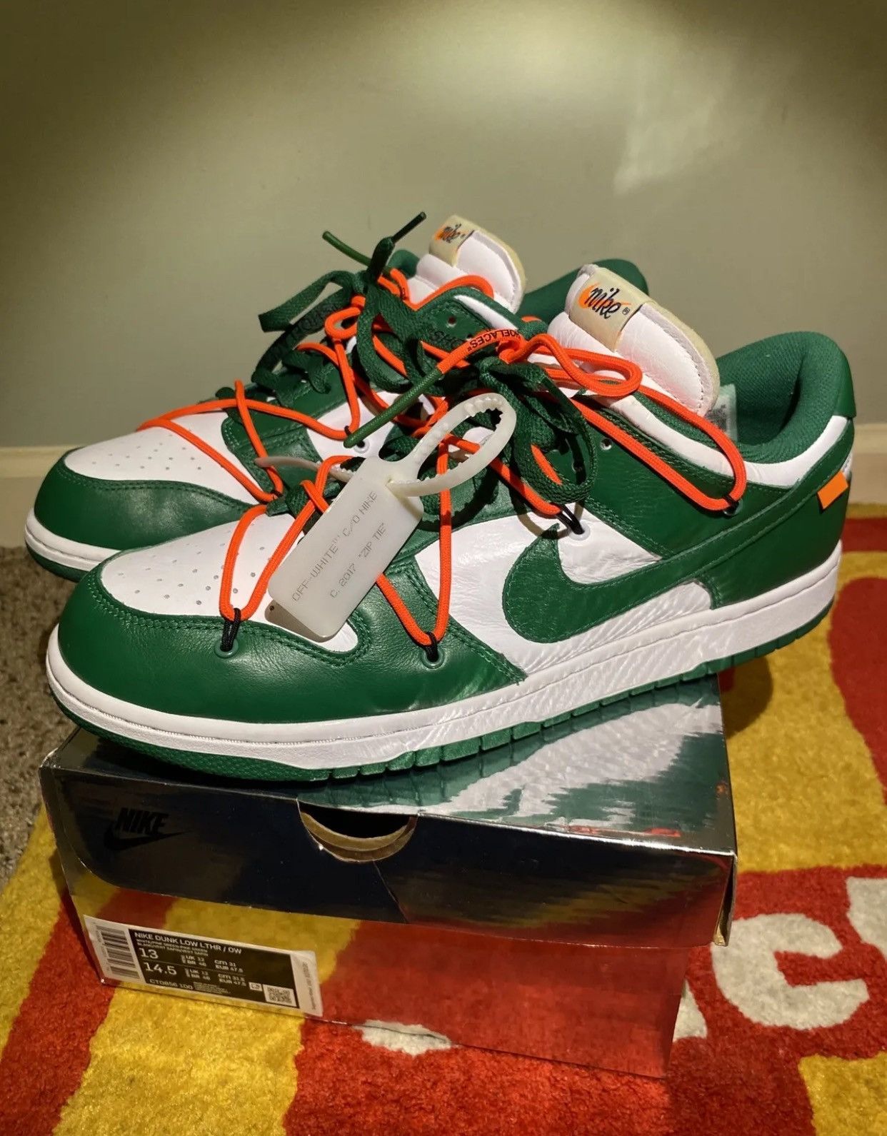 Nike Nike Dunk Low x OFF-WHITE Pine Green Size US 13 / EU 46 - 12 Thumbnail