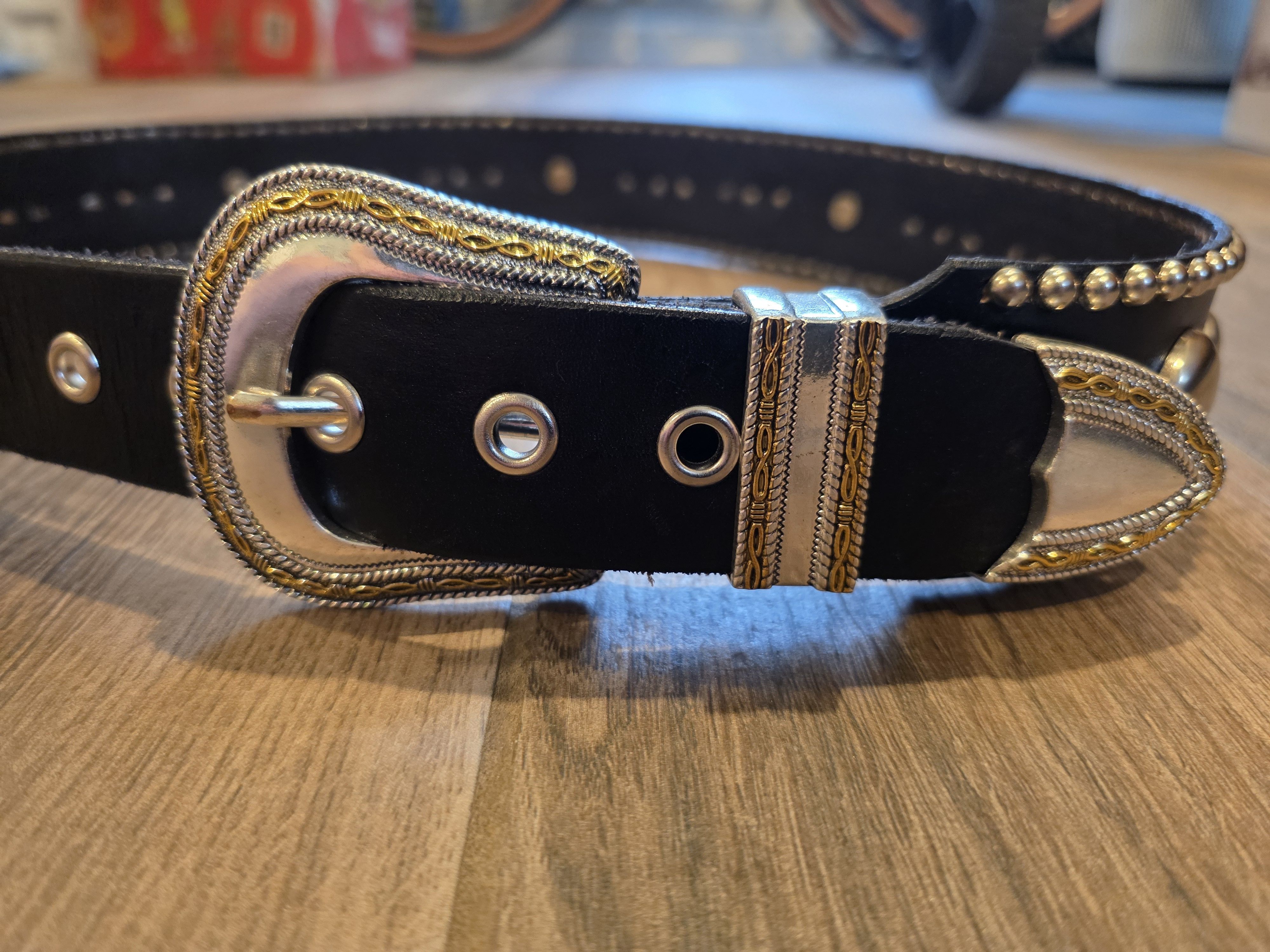 Other Black Leather Belt Western 34 Concho Outlaw Rock Metal Size 34 - 2 Thumbnail