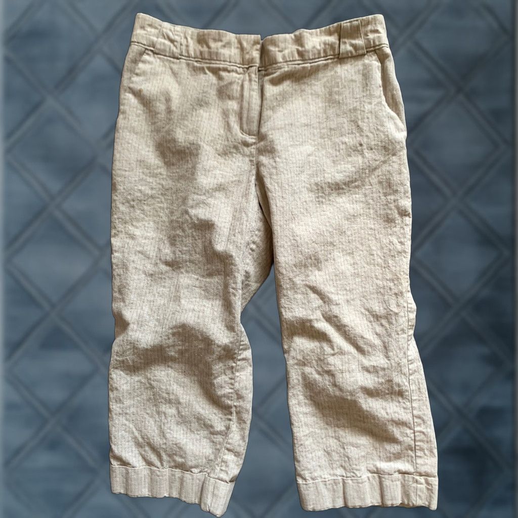 Jones New York JONES NEW YORK Women's 10 Beige Striped Linen Capri Cropped Pants, High Rise, Lightweight, Casual, Designer Size 32" / US 10 / IT 46 - 1 Thumbnail