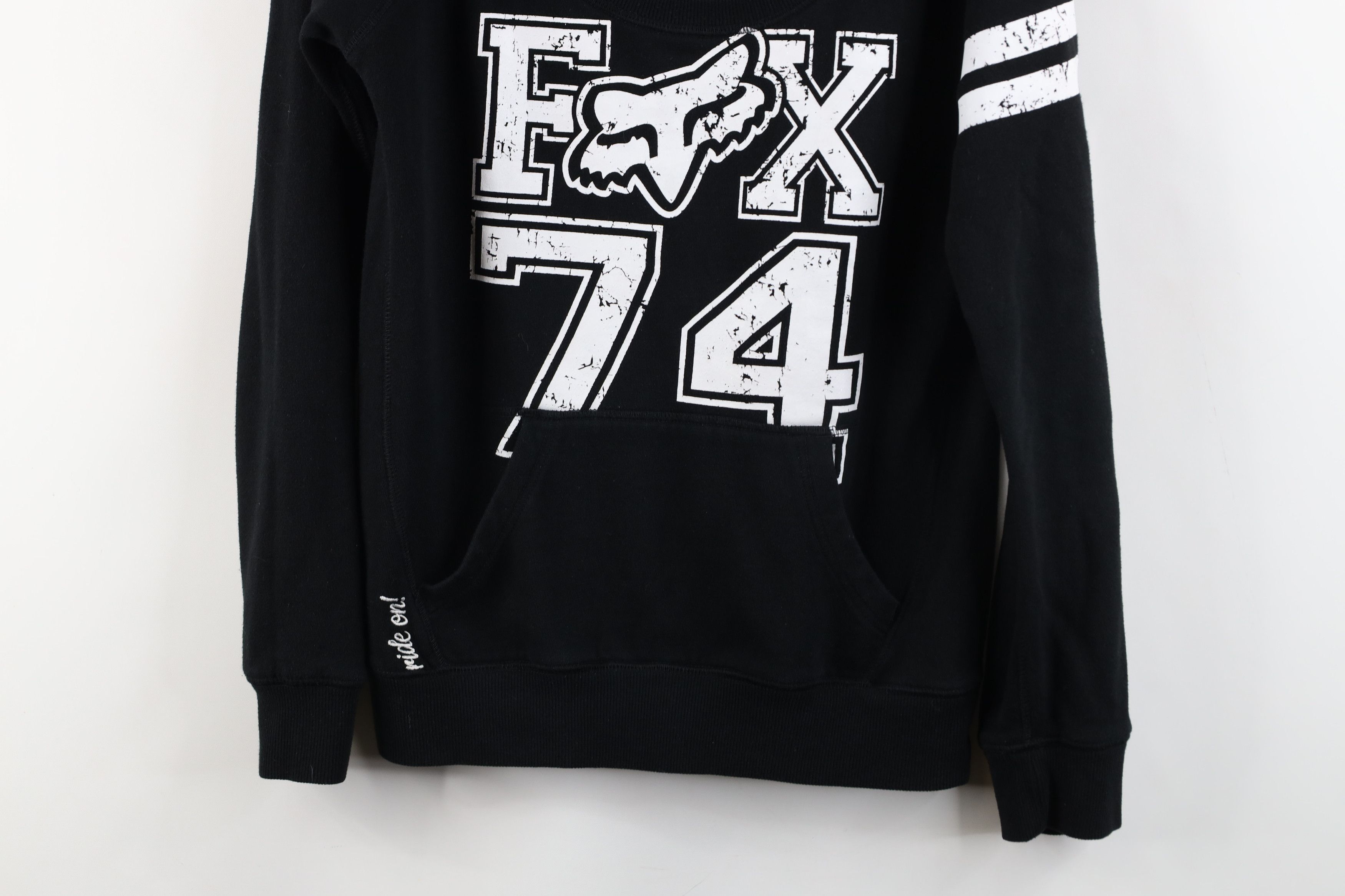 Fox Racing × Vintage Vintage Fox Racing Faded Spell Out Big Logo Sweatshirt Black Size S / US 4 / IT 40 - 3 Thumbnail
