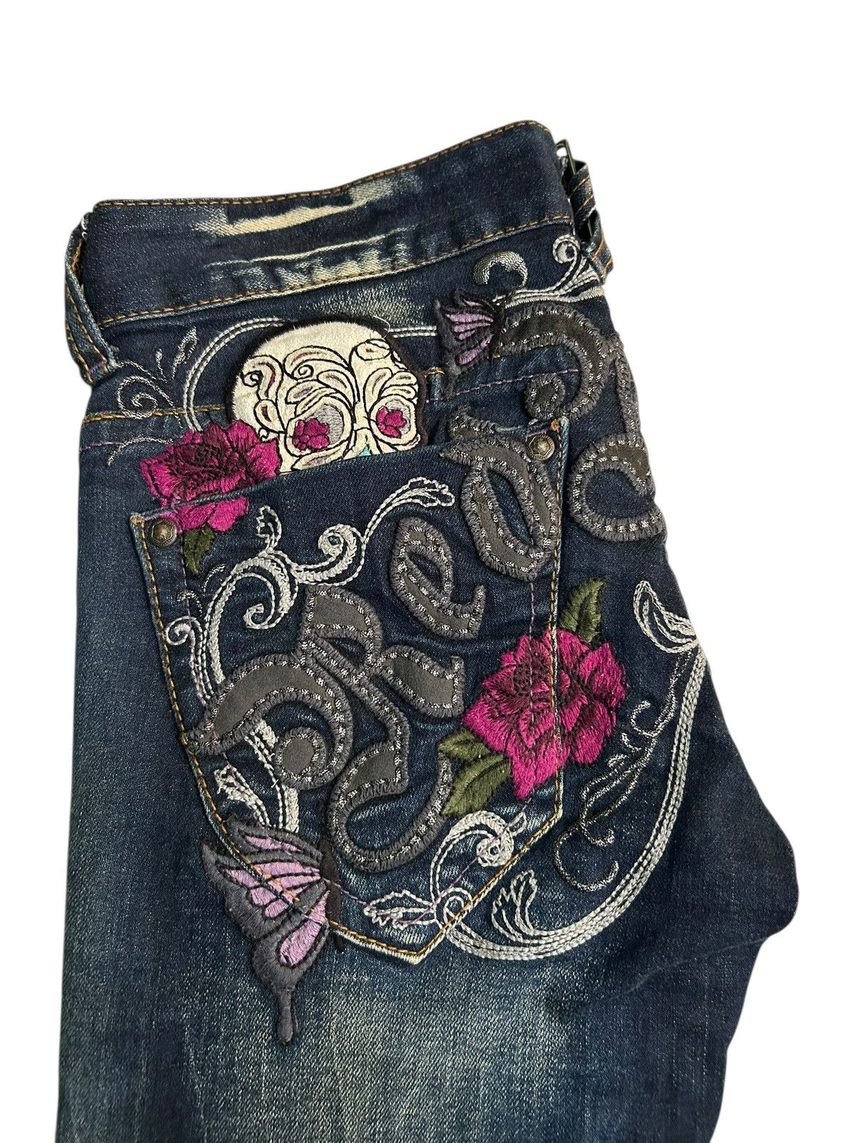 If Six Was Nine × KMRii × Le Grande Bleu (L.G.B.) Skull Red Pepper Japanese Punk Denim Jeans Size US 29 - 4 Thumbnail