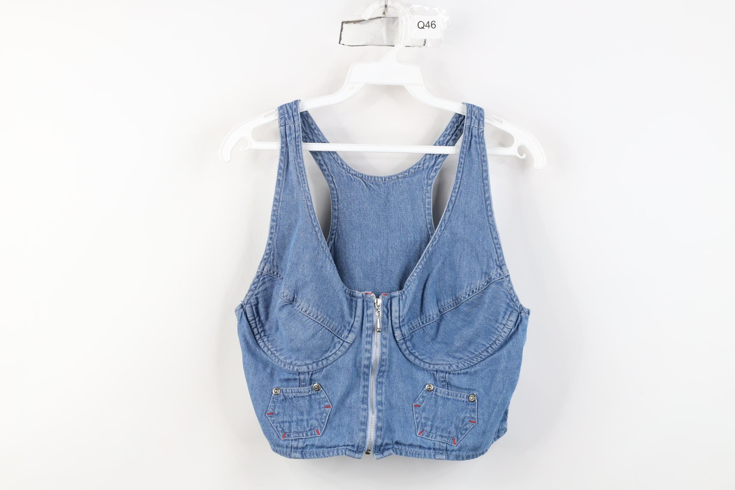 Vintage Vintage 90s Y2K Babydoll Front Zip Denim Jean Bra Shirt Blue Size L / US 10 / IT 46 - 1 Thumbnail