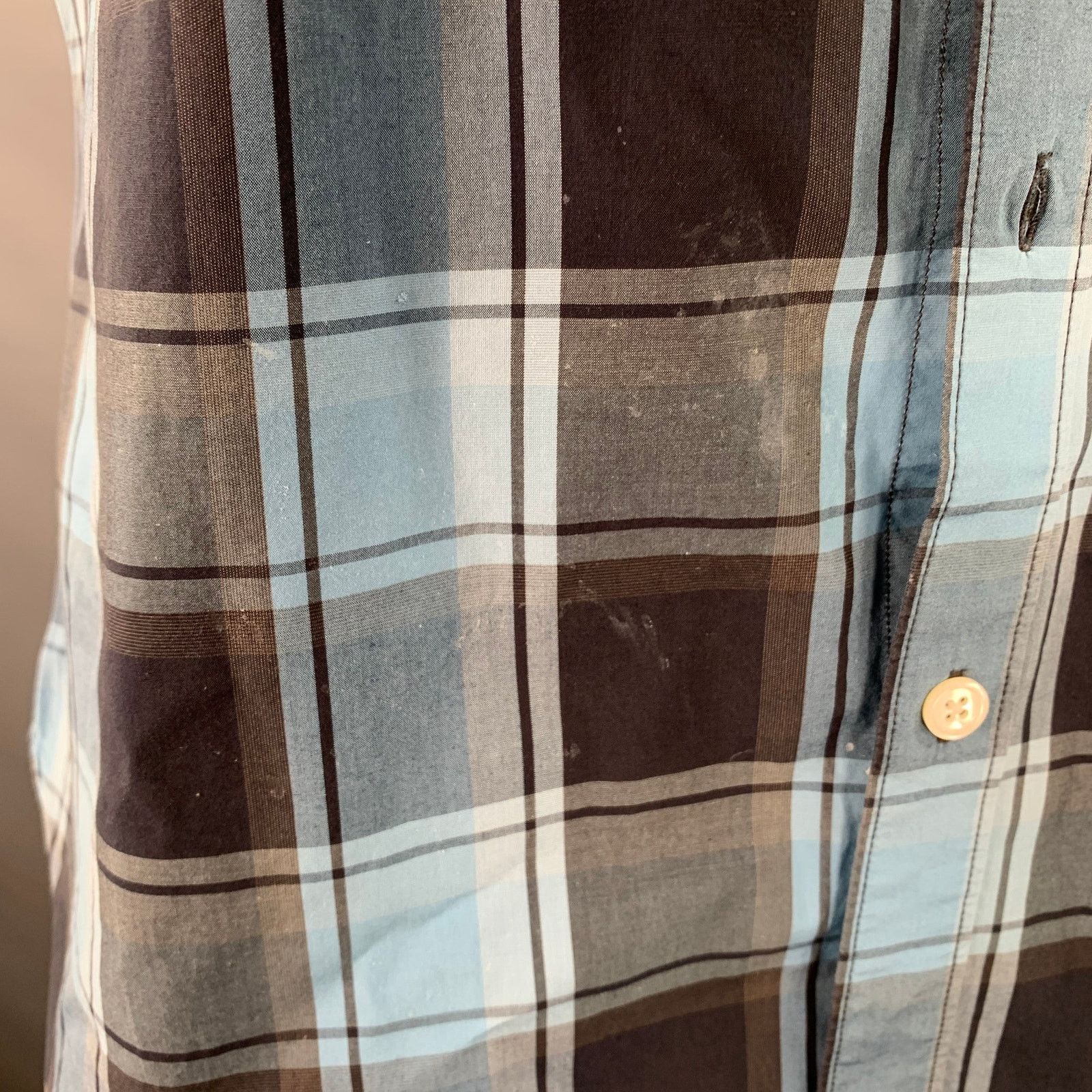 Todd Snyder Blue Navy Checkered Cotton One Pocket Short Sleeve Shirt Size US XL / EU 56 / 4 - 4 Thumbnail