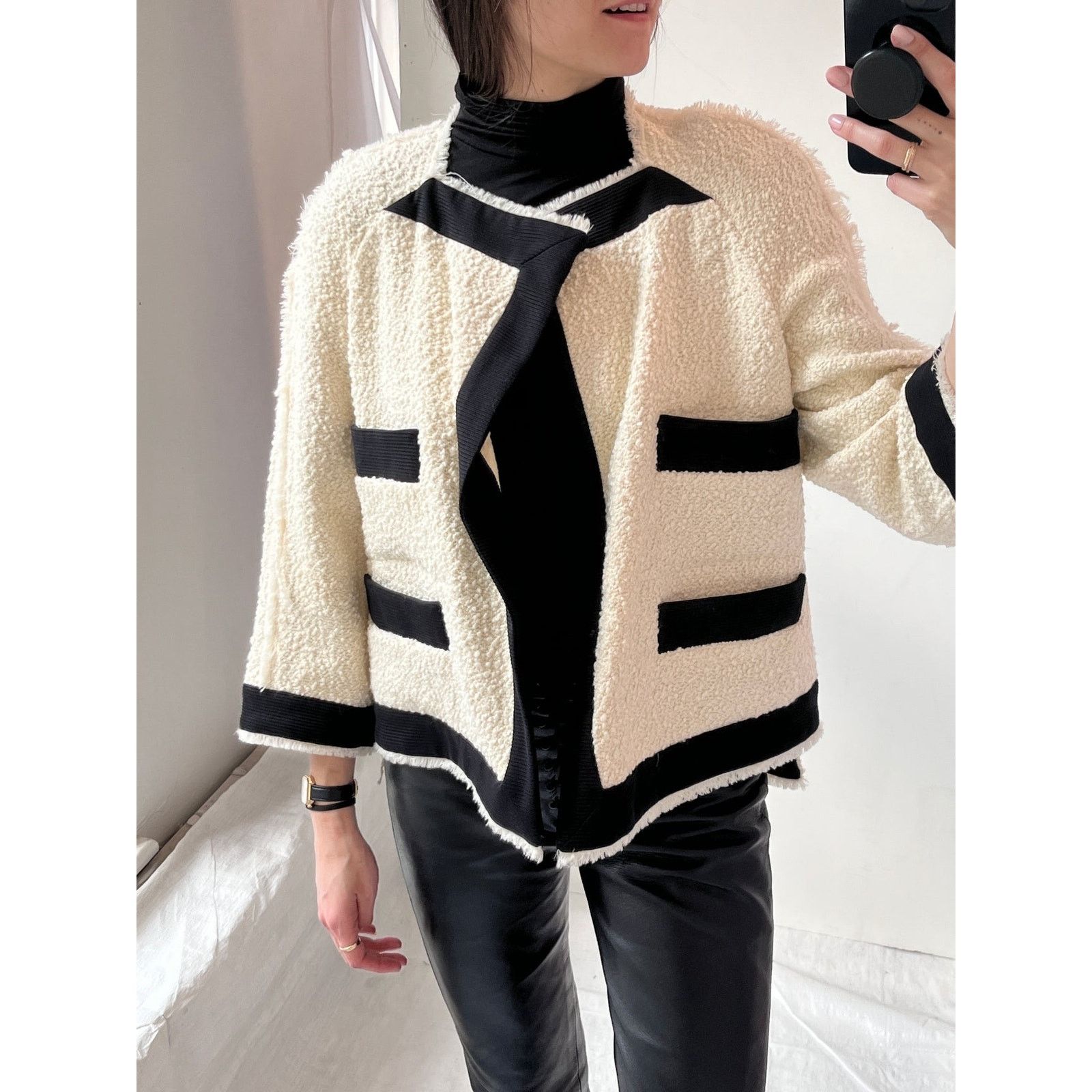 Other CALLAS MILANO Isabel Two-tone Bouclé Jacket In Weiss Size XS / US 0-2 / IT 36-38 - 5 Thumbnail