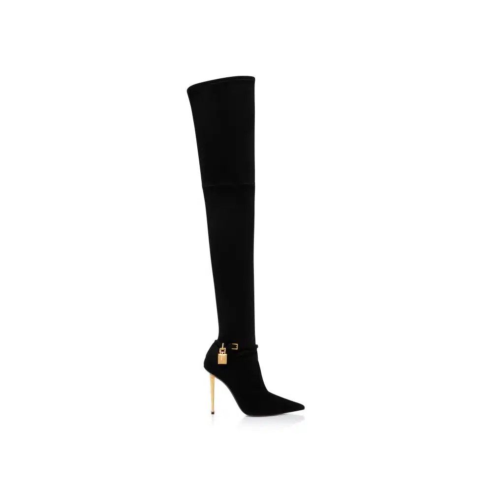Tom Ford o1loc1c1124 W3106T Hi Heel Overknee Suede Boots in Black Size US 6 / IT 36 - 1 Thumbnail