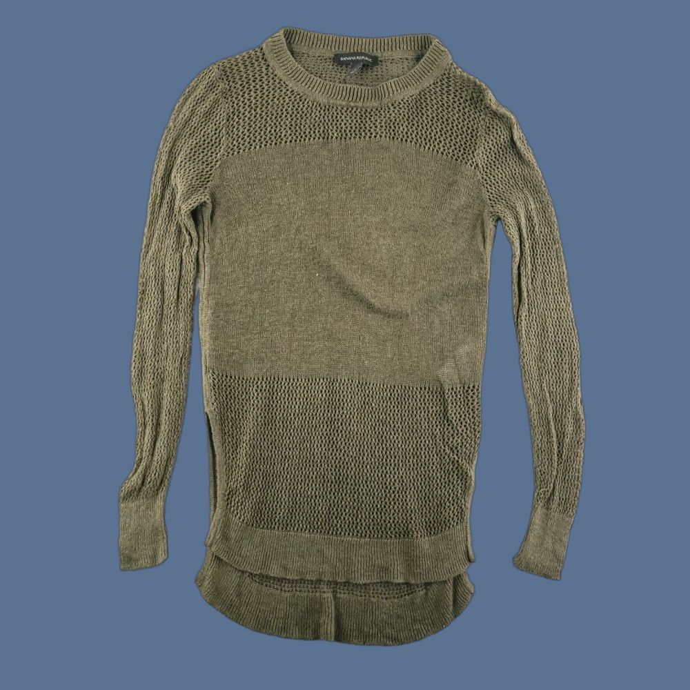 Banana Republic Banana Republic Tunic Sweater Womens Small Green Knit Long Sleeve Sheer Solid Round Neck Vintage No Size S / US 4 / IT 40 - 1 Thumbnail