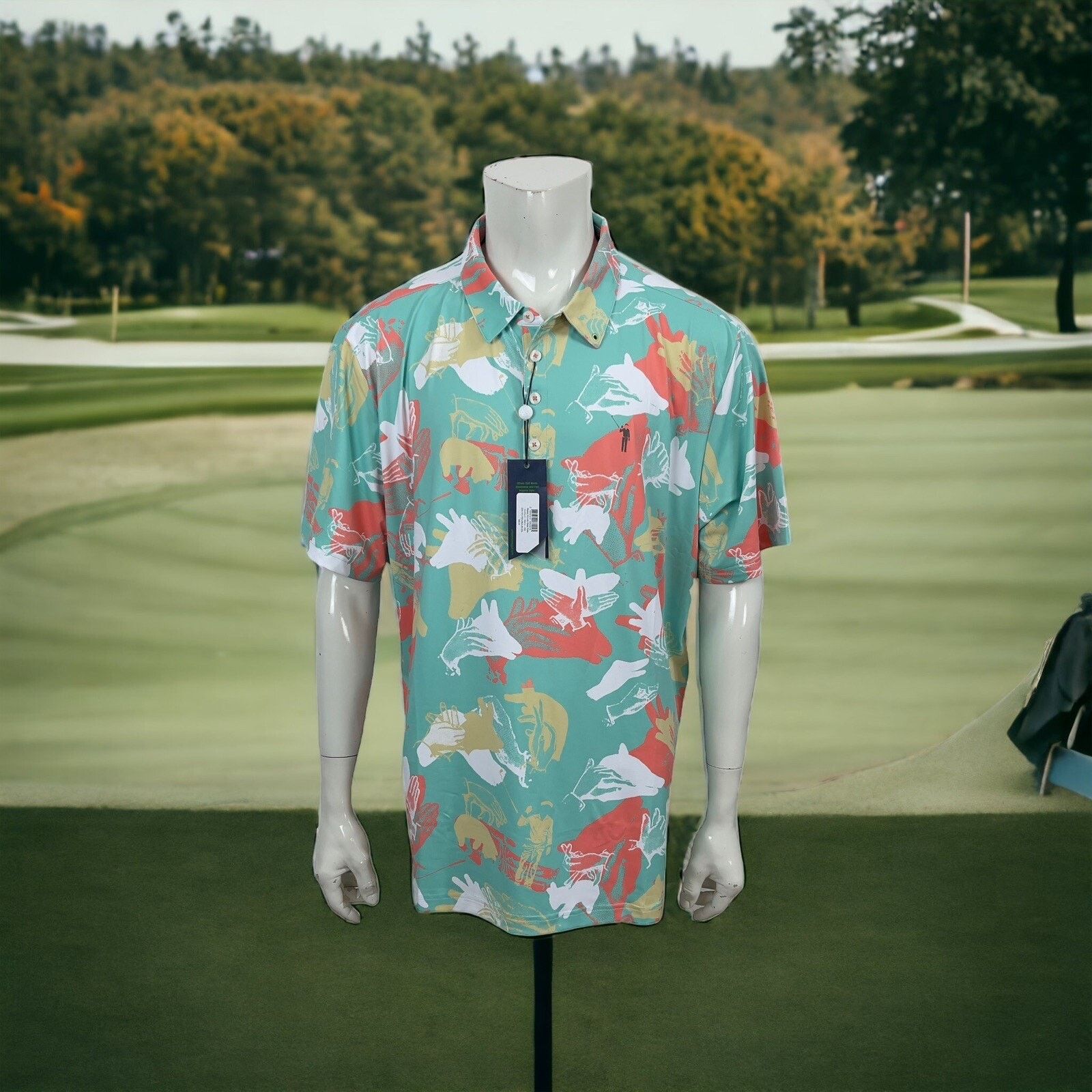 Ashworth William Murray Retro Seafoam Happy Hands Golf Shirt Mens 2XL Size US XXL / EU 58 / 5 - 2 Thumbnail