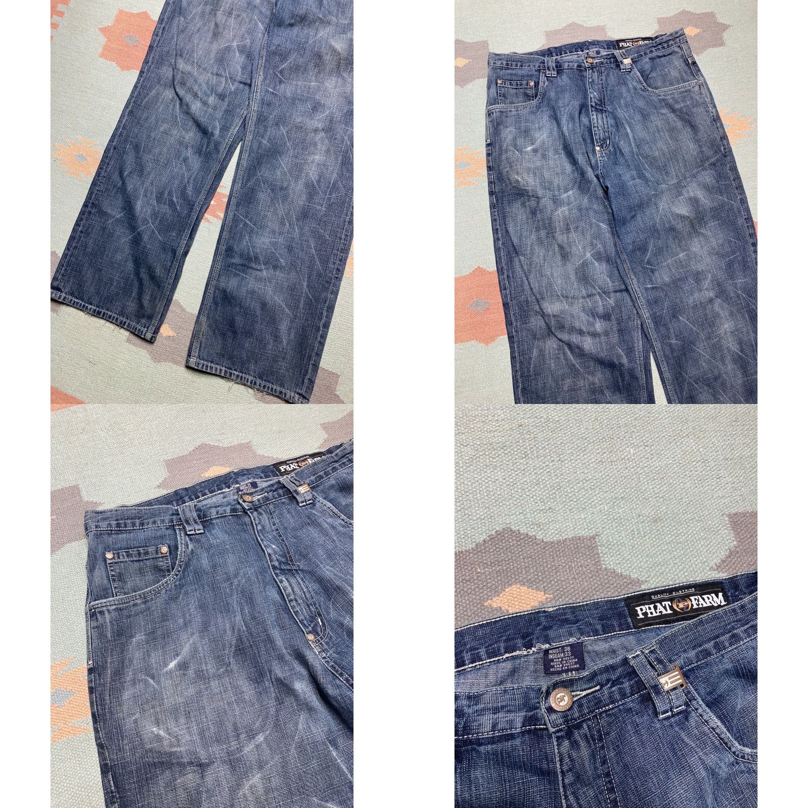Phat Farm VINTAGE Phat Farm Jeans Men 38x33 Embroidered Wide-Leg Grunge Blue 38 33 Pipes Size US 38 / EU 54 - 8 Thumbnail