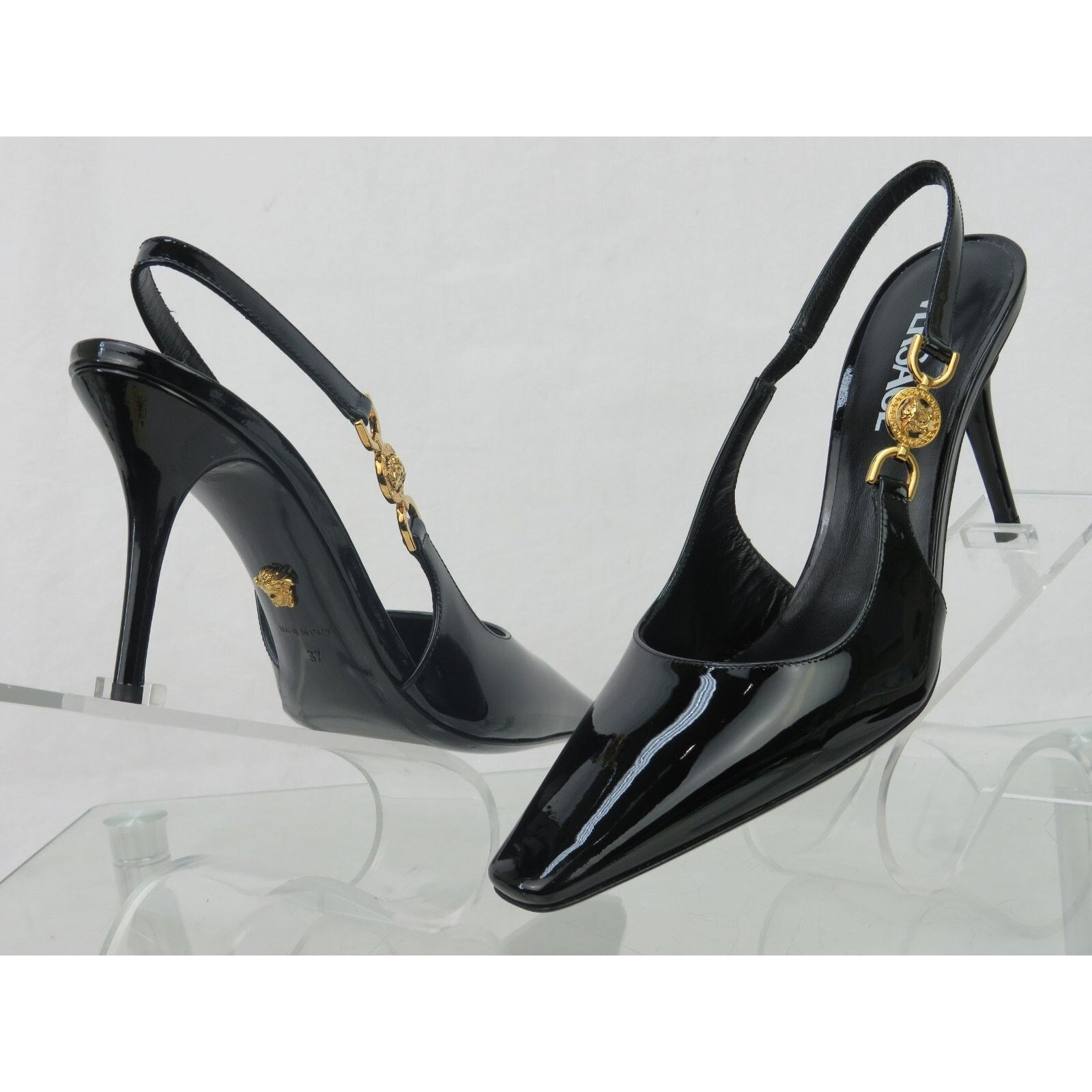 Versace VERSACE BLACK PATENT LEATHER GOLD MEDUSA 85 MM PUMPS 39 ITAL Size US 9 / IT 39 - 6 Thumbnail