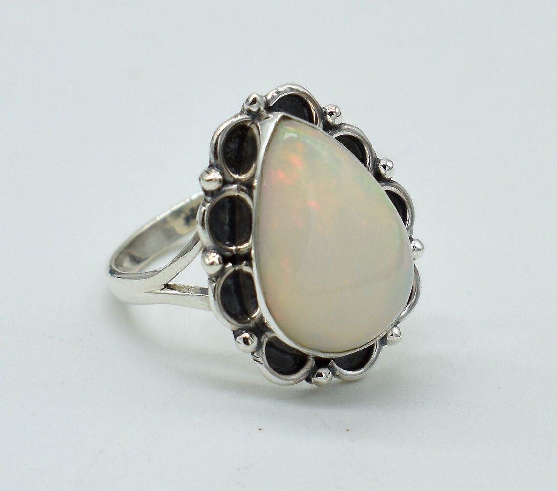 Handmade Natural Ethiopian Opal Ring: Pear Stone, 925 Sterling Silver Size ONE SIZE - 3 Thumbnail