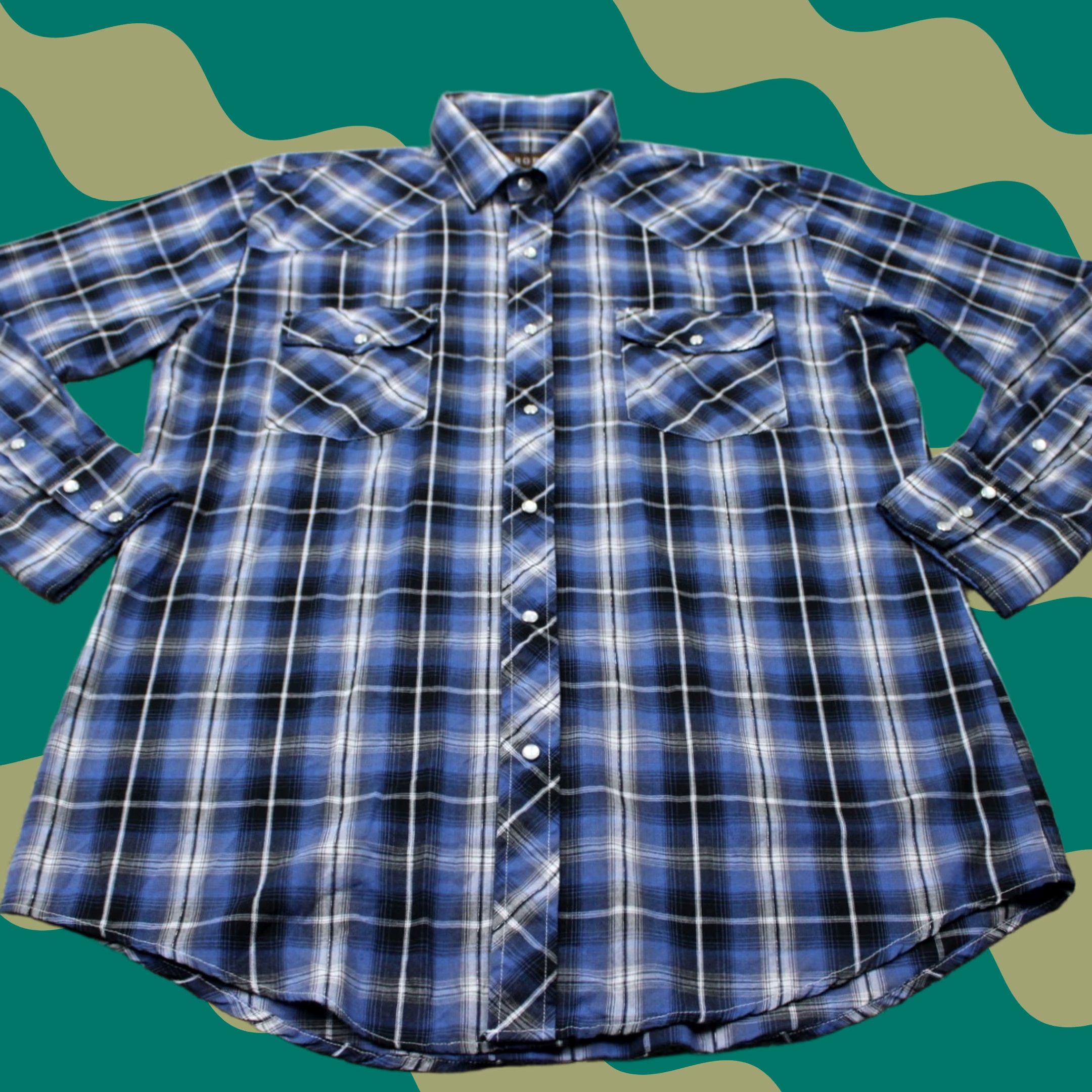 Roper Roper Pearl Snap Shirt Mens Large Plaid Long Sleeve Blue Pattern Cowboy Western Pearl Snap Button-Up Shirt Mens Large Size US L / EU 52-54 / 3 - 1 Thumbnail
