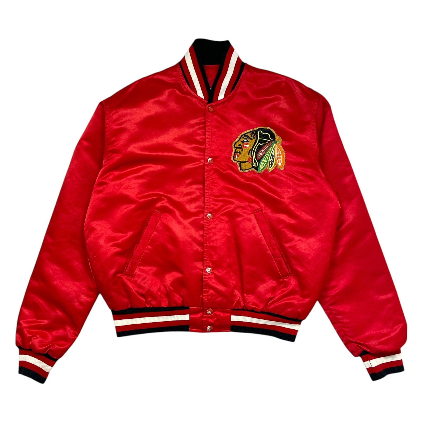 NHL VTG 90s CHICAGO BLACKHAWKS STARTER SATIN JACKET RED SIZE L Size US L / EU 52-54 / 3 - 1 Thumbnail
