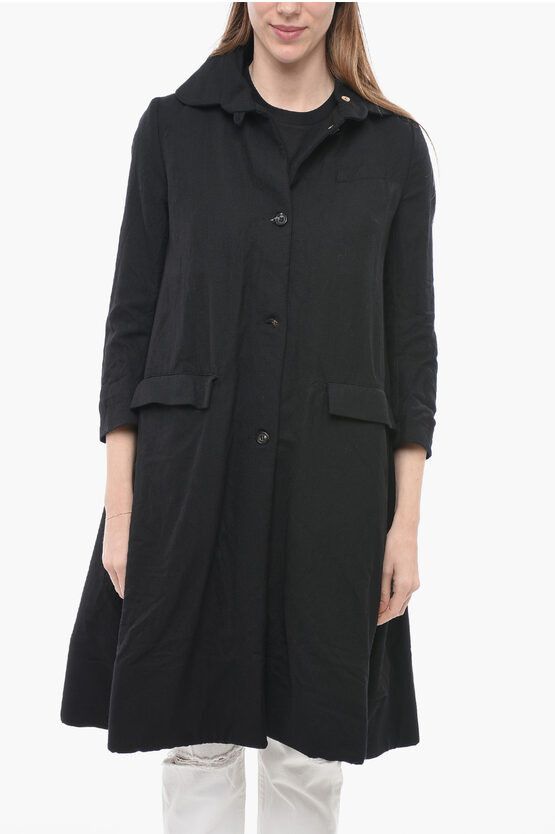image of Paul Harnden Shoemakers Wool Burlington Coat With Flap Pockets in Black, Women's (Size Medium)