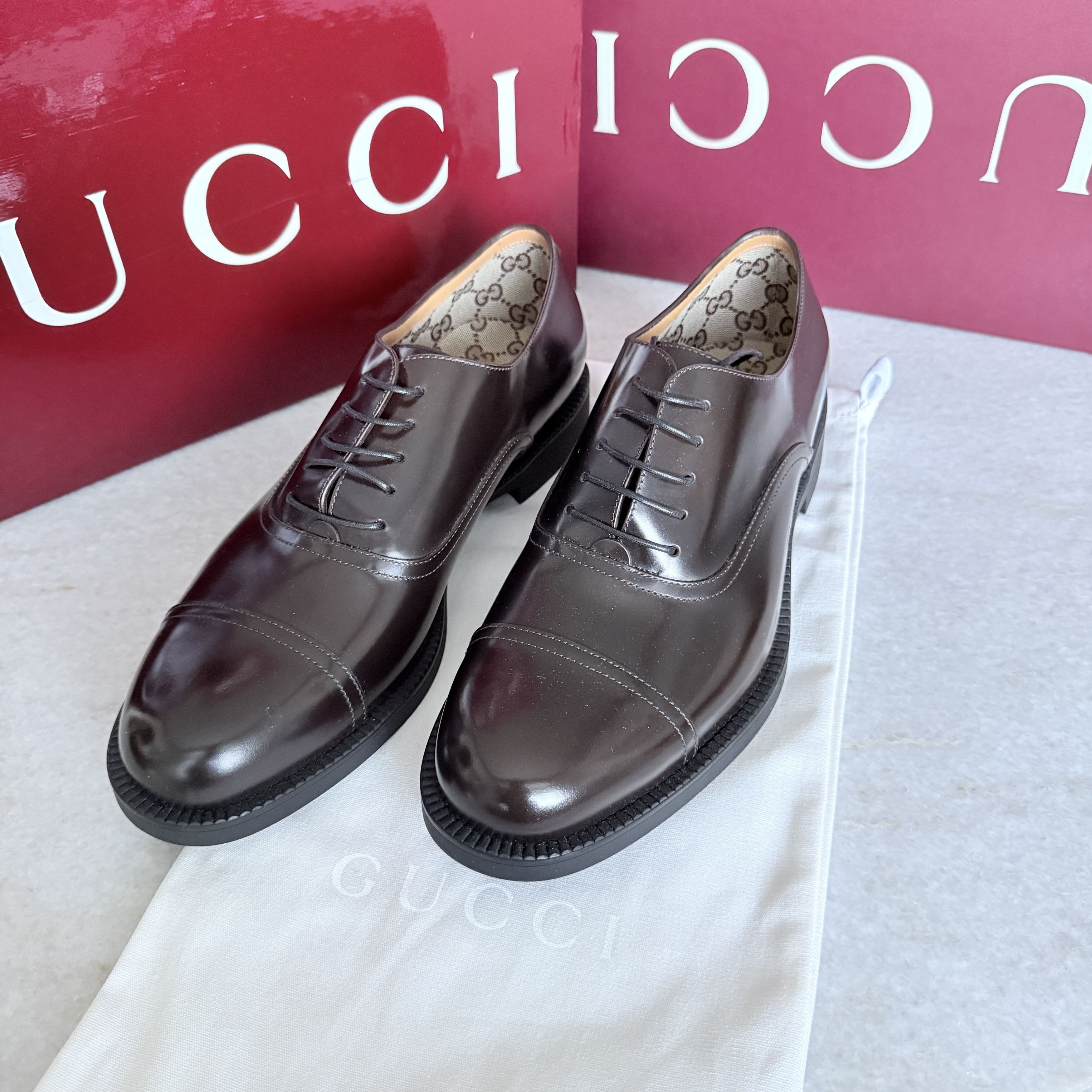 Gucci Gucci 812153 Mens Tempe Cap-Toe Brown Leather Oxford Shoes Size US 8.5 / EU 41-42 - 4 Thumbnail