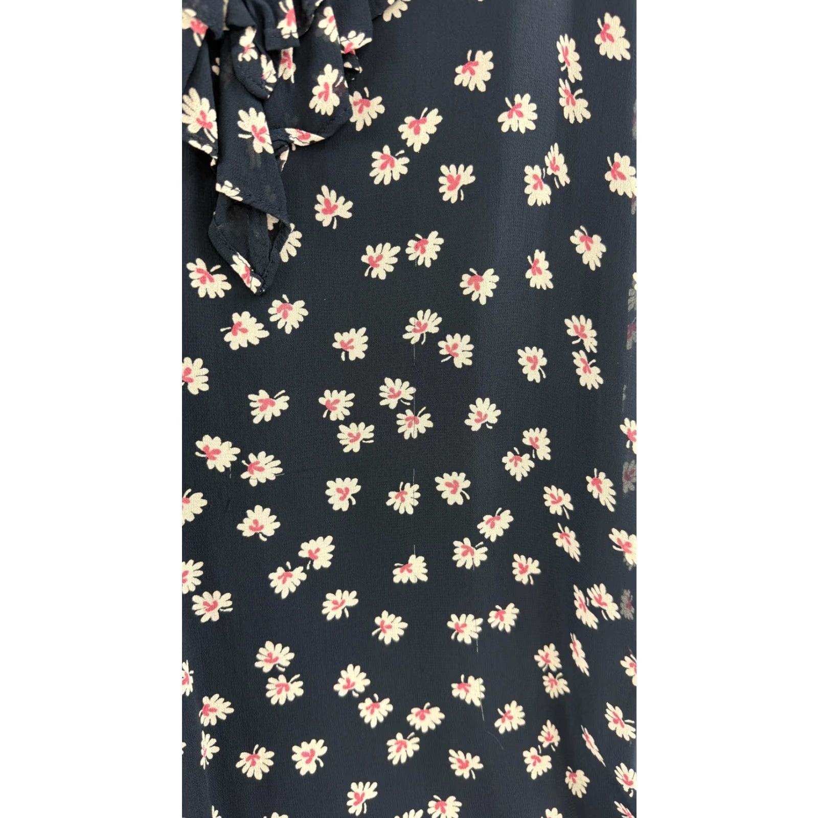 Ganni Ganni Dress Womens 34 Navy Blue Ruffle Georgette Daisy Floral Long Sleeve Mini Size XXS / US 00 / IT 34 - 3 Thumbnail