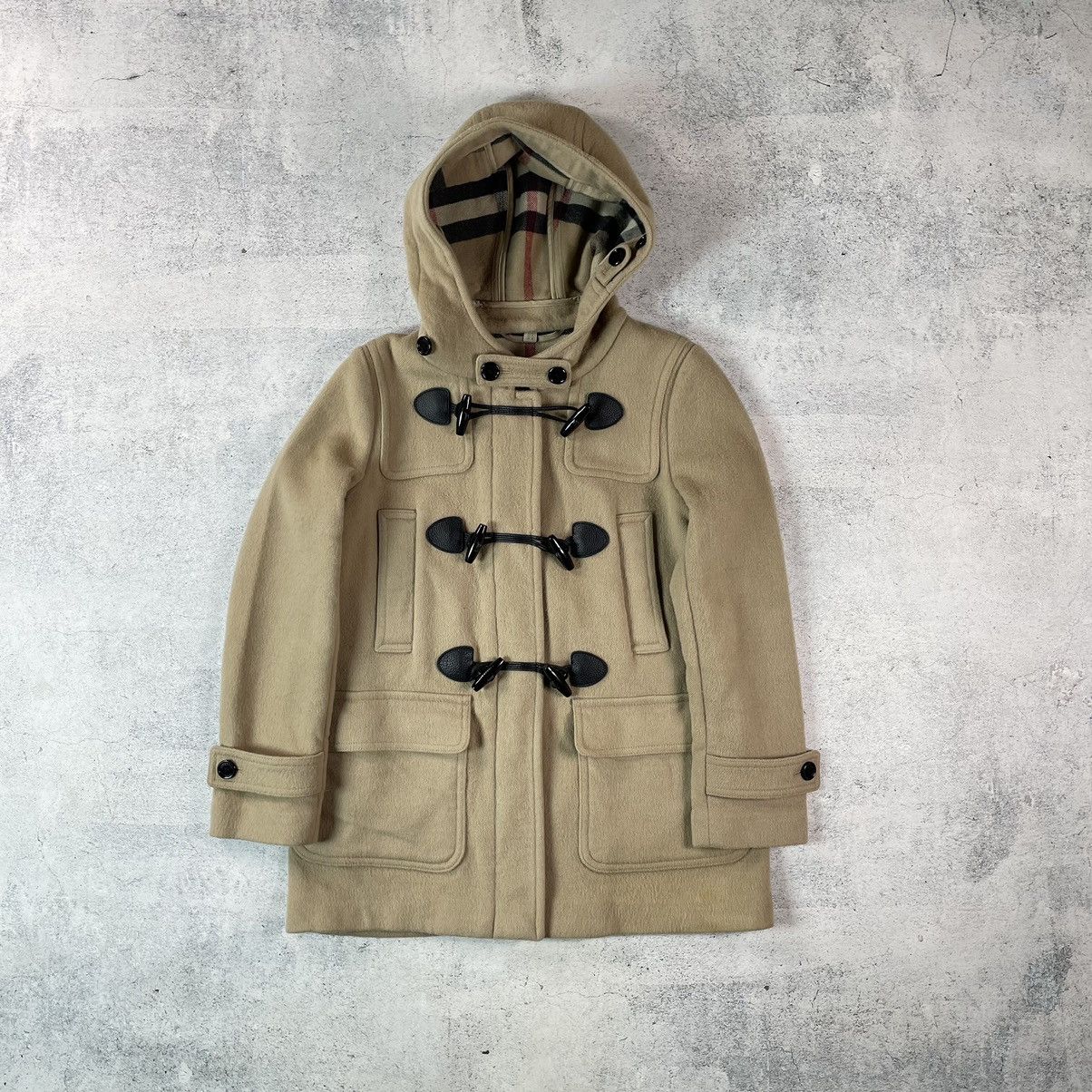 Burberry Brit Check Lined Wool Blend Duffle Coat In Beige
