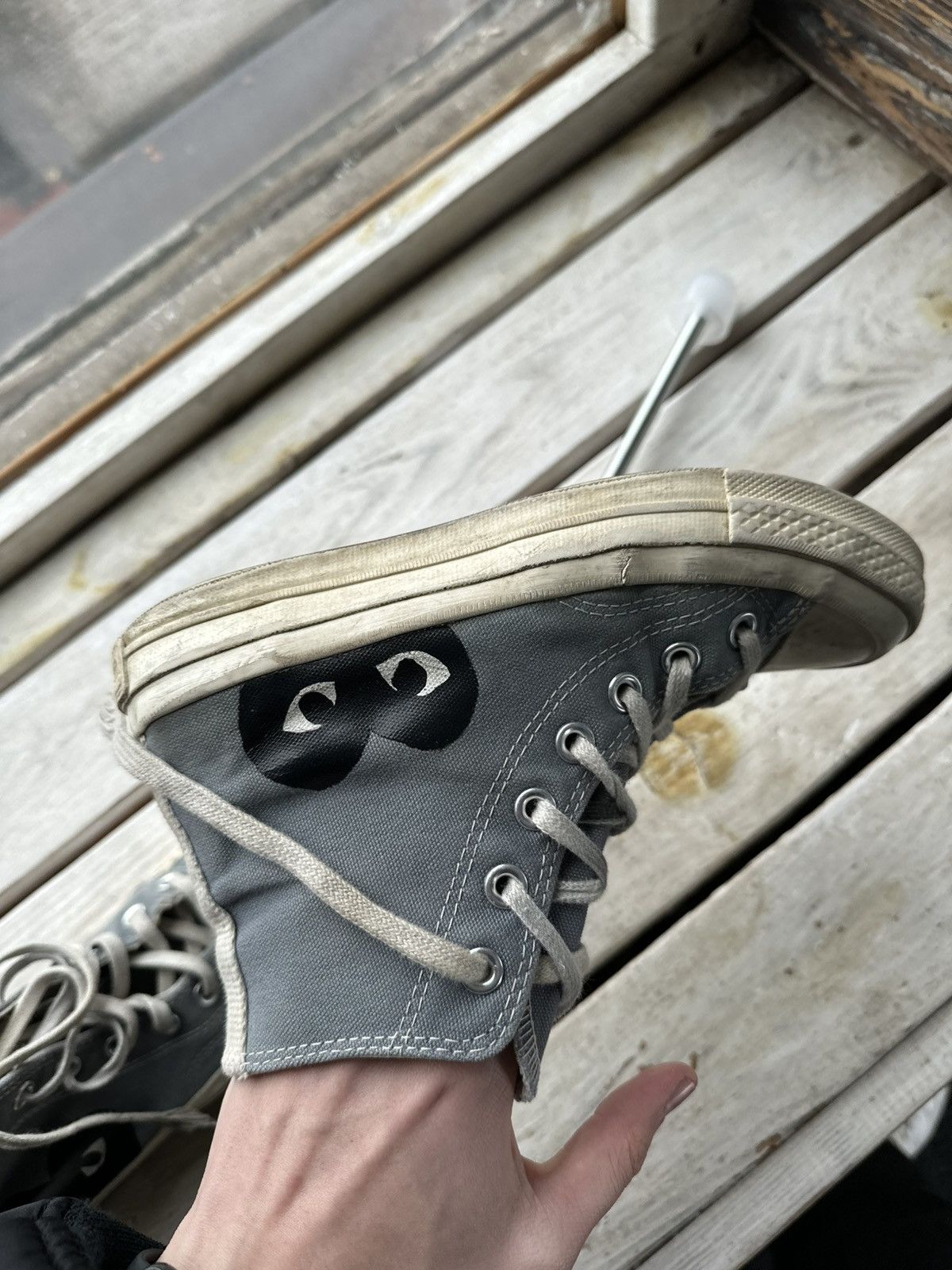 Comme des Garcons × Converse 🚨RARE grey cdg converse BLACK HEART VINTAGE DISTRESS TRUE Size US 6.5 / IT 36.5 - 12 Thumbnail