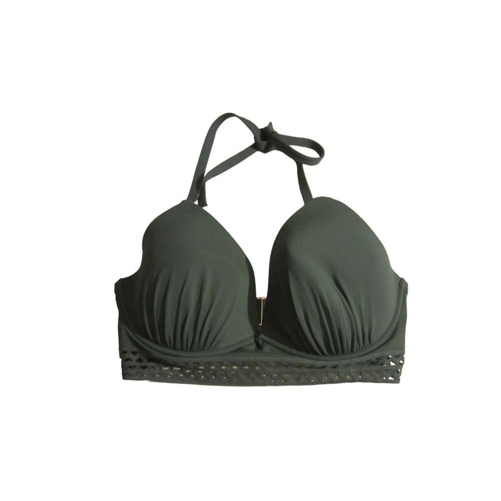 Other Swim Luxe Olive Green Halter Bikini Top Shade & Shore 38DD Size ONE SIZE - 2 Thumbnail