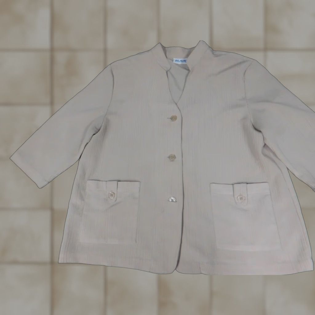 Blair Blair Blazer Three-Button Beige Lightweight Womens L Jacket Solid Notch Lapel Modern Tuxedo Casual Business Fall Winter Size L / US 10 / IT 46 - 1 Thumbnail