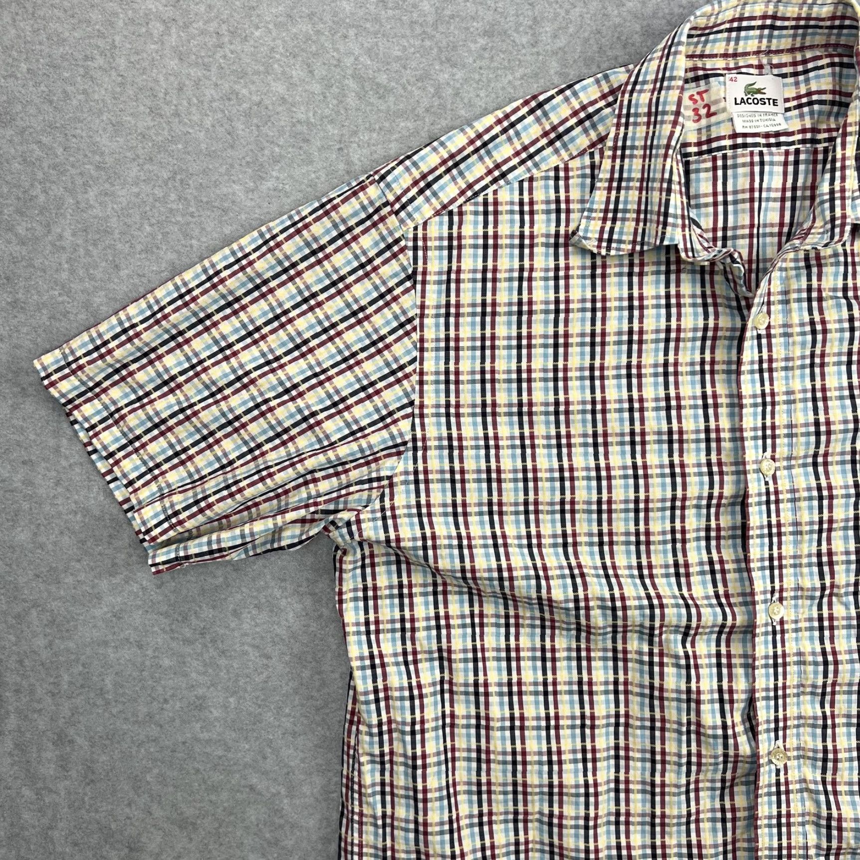 Lacoste Lacoste Shirt Mens 42 Multicolor Plaid Short Sleeve Button Front Casual Adult Size US XL / EU 56 / 4 - 6 Thumbnail