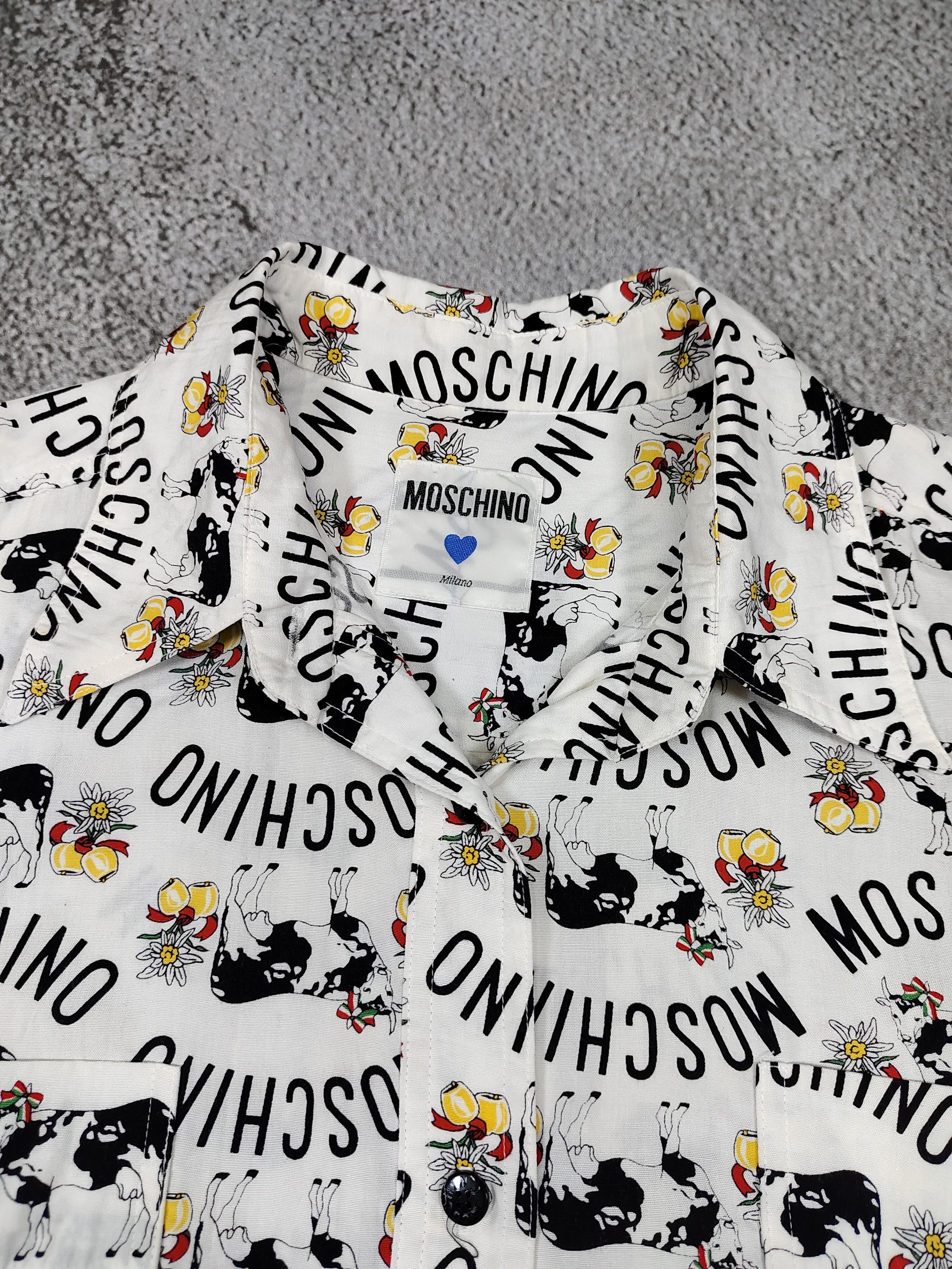 Moschino 90s Moschino- Rare AOP Typography Cow Farm Graphic Shirt Size L / US 10 / IT 46 - 7 Thumbnail