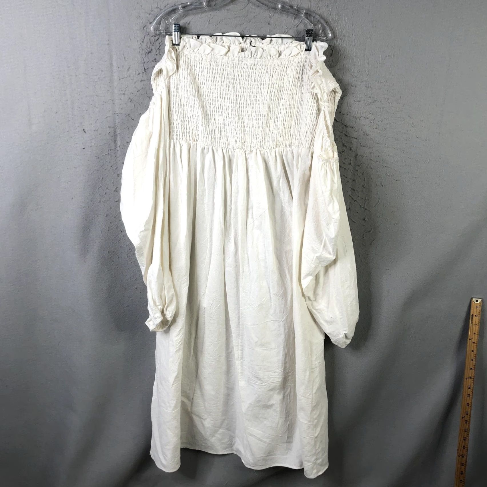 Nasty Gal Nasty Gal Dress Womens 18 White Bardot Smocked Puff Sleeve Boho Midi Sundress Size XXL / US 16-18 / IT 52-54 - 4 Thumbnail