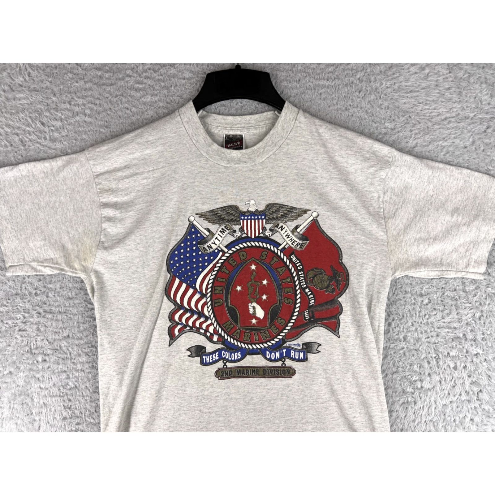 Fruit Of The Loom VINTAGE Fruit of the Loom shirt Mens Medium Gray USMC 95 Single Stitch Marine 90s Patriotic Navy Mens Shirt Size US M / EU 48-50 / 2 - 7 Thumbnail