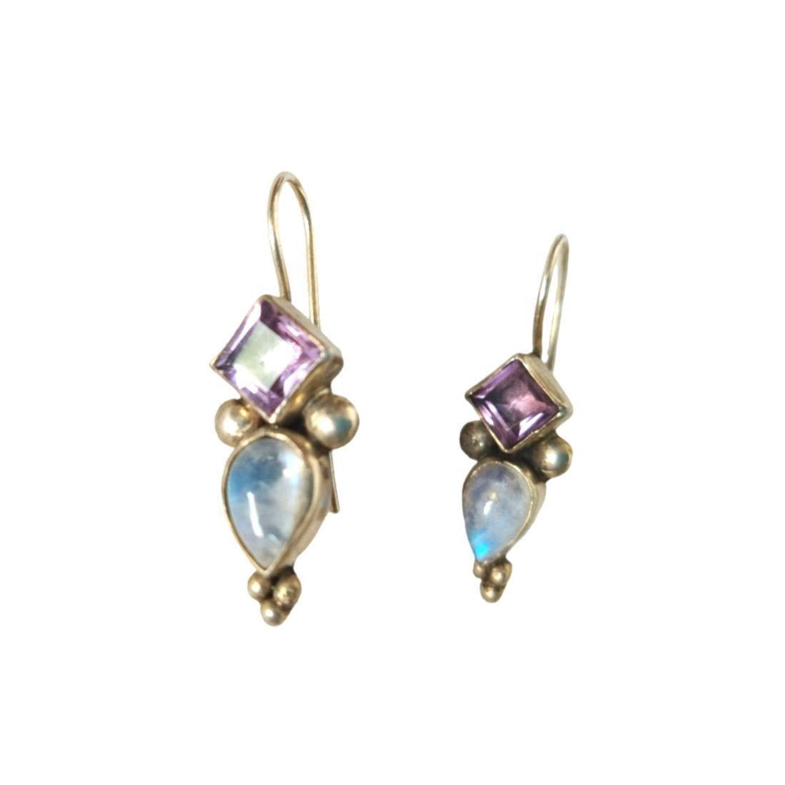 The Unbranded Brand Amethyst & Moonstone Dangle Earrings Sterling Silver 925 Size ONE SIZE - 2 Thumbnail