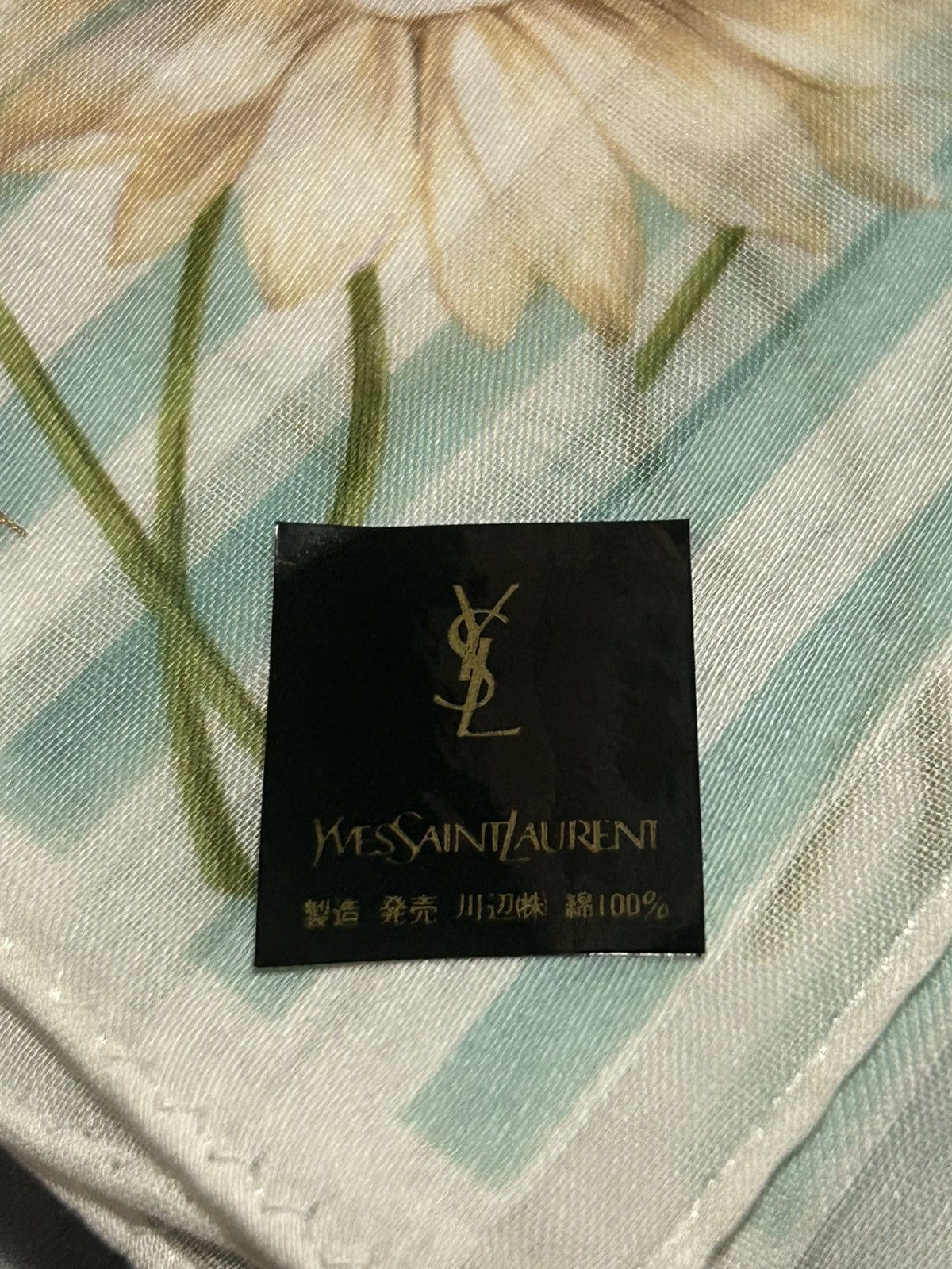 Yves Saint Laurent YSL Vintage Mint & White Striped Floral Cotton Handkerchief Size ONE SIZE - 12 Thumbnail
