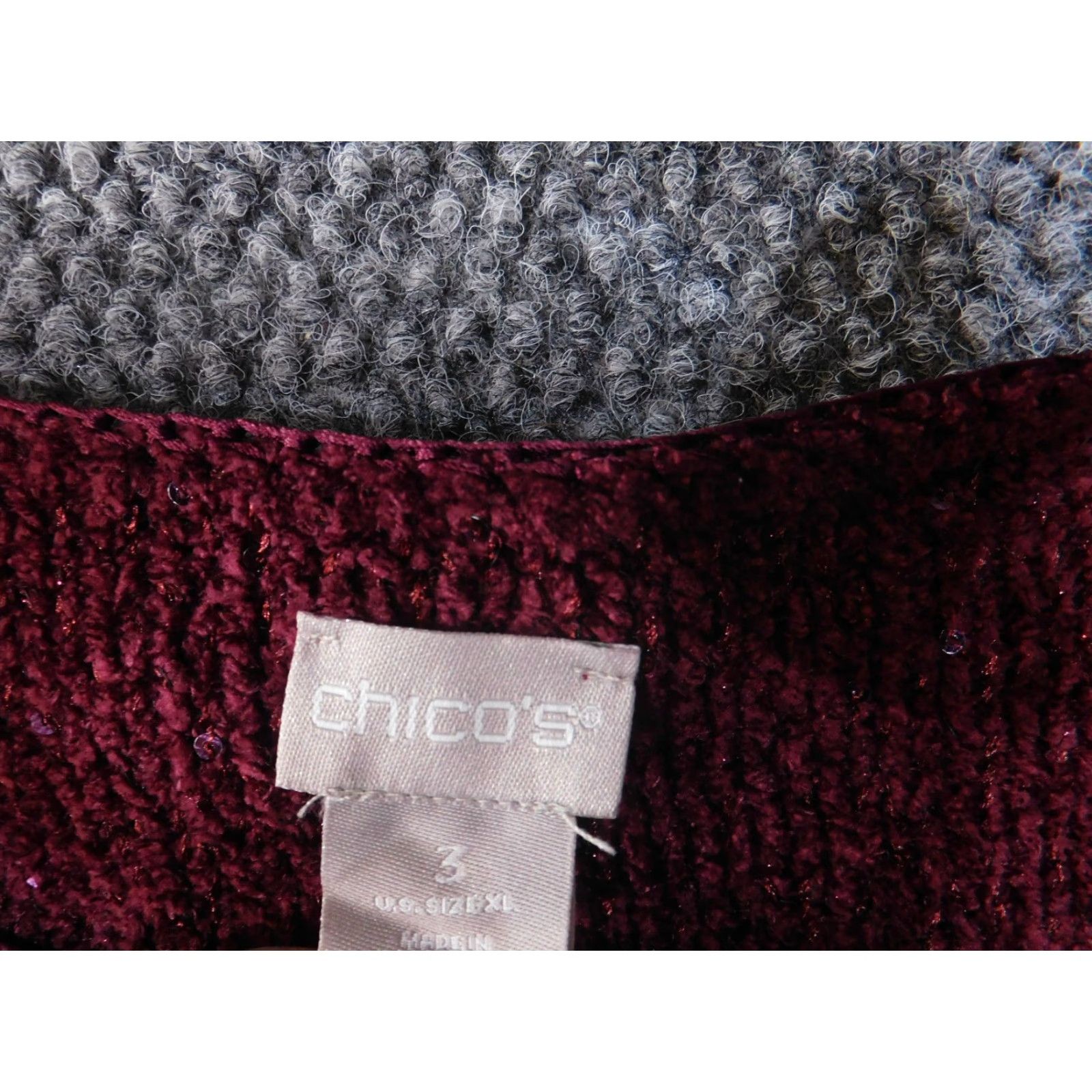 Vintage Chicos Sweater Womens 3 Red Burgundy Sequin Knit V-Neck Pullover Metallic Size XS / US 0-2 / IT 36-38 - 6 Thumbnail