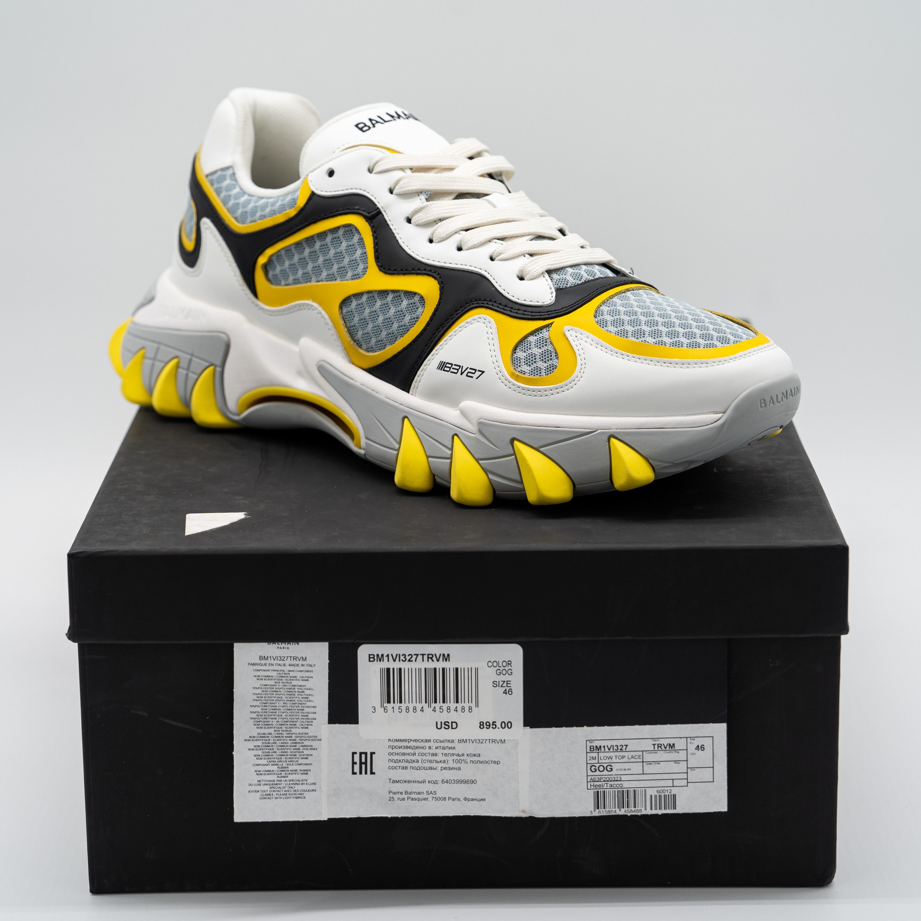 Balmain 46 13 US Balmain B-East White Black Yellow Sneakers Leather Size US 13 / EU 46 - 13 Thumbnail