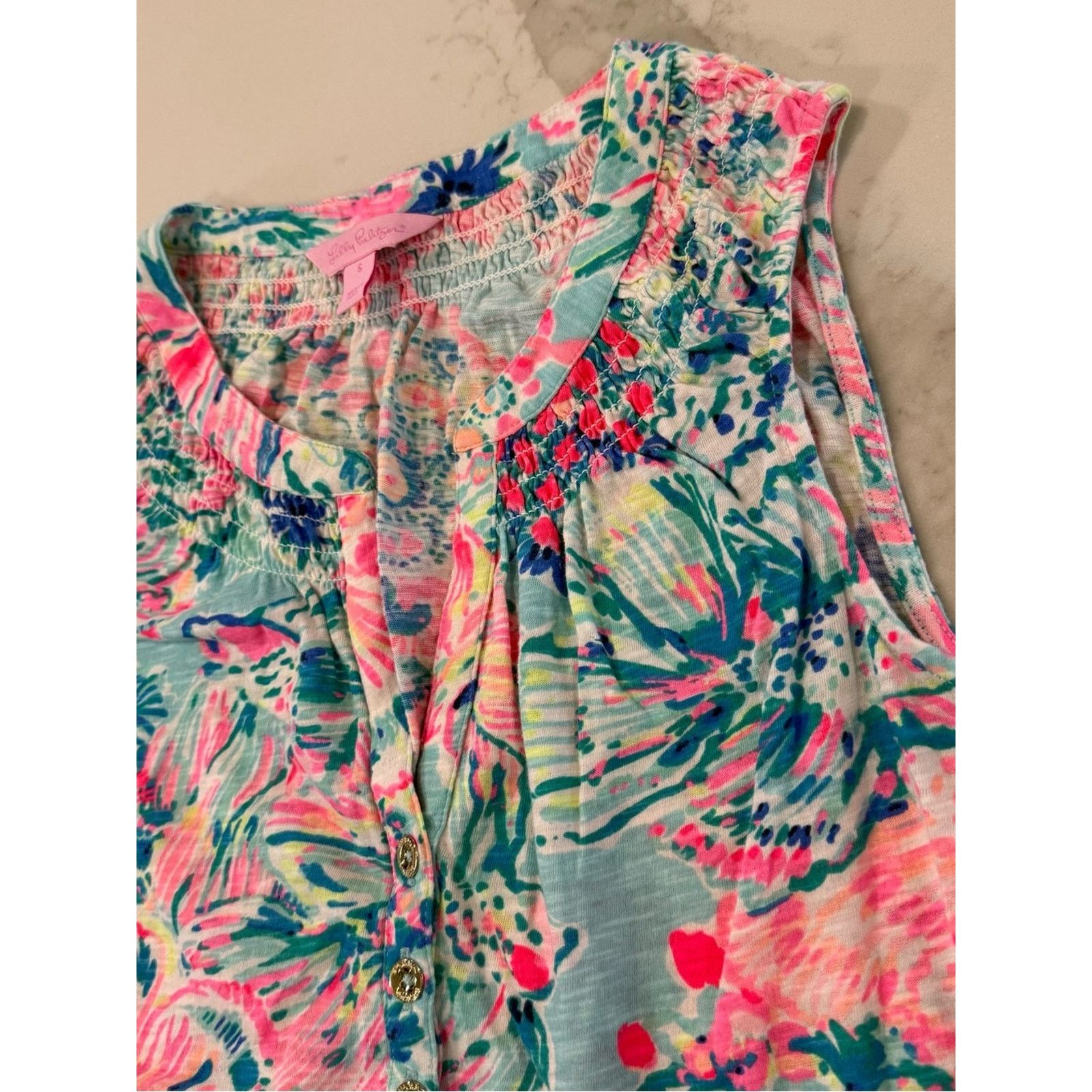 Lilly Pulitzer Lilly Pulitzer Essie Henley TankTop Serene Blue Womens Small Size S / US 4 / IT 40 - 4 Thumbnail