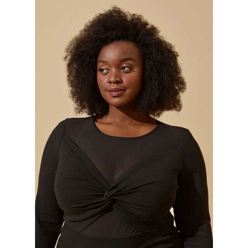 Plus Size 30/32 Stretch-Knit Bodycon Dress Sheer Mesh Panel