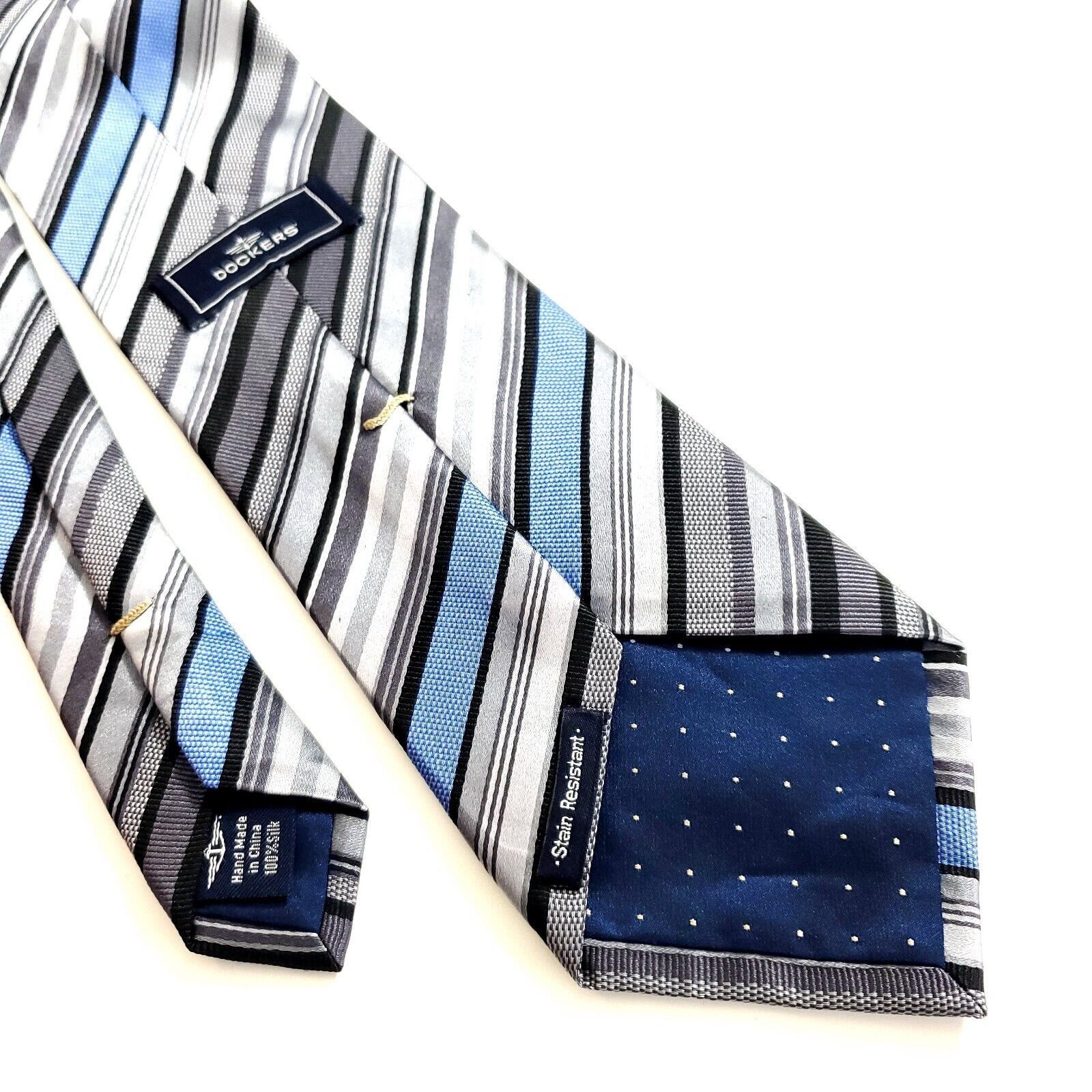 Dockers Dockers Stain Resistant Gray Woven Striped Blue Silk Tie Size ONE SIZE - 6 Thumbnail