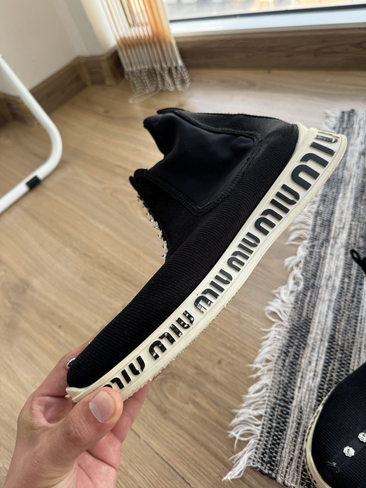 Miu Miu Miu Miu High Top Shocks Knit Fabric Black Sneakers Shoes Size US 9 / IT 39 - 8 Thumbnail
