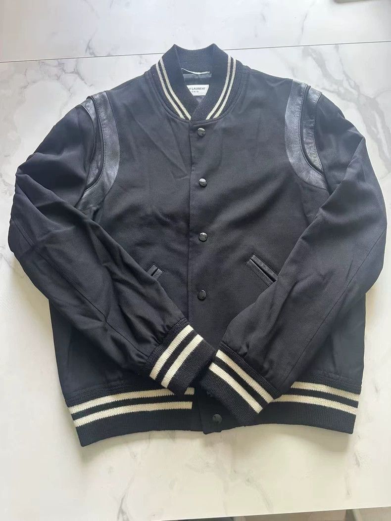 Saint Laurent Paris Saint Laurent Wool Leather Trim Varsity Jacket- Size US L / EU 52-54 / 3 - 1 Thumbnail