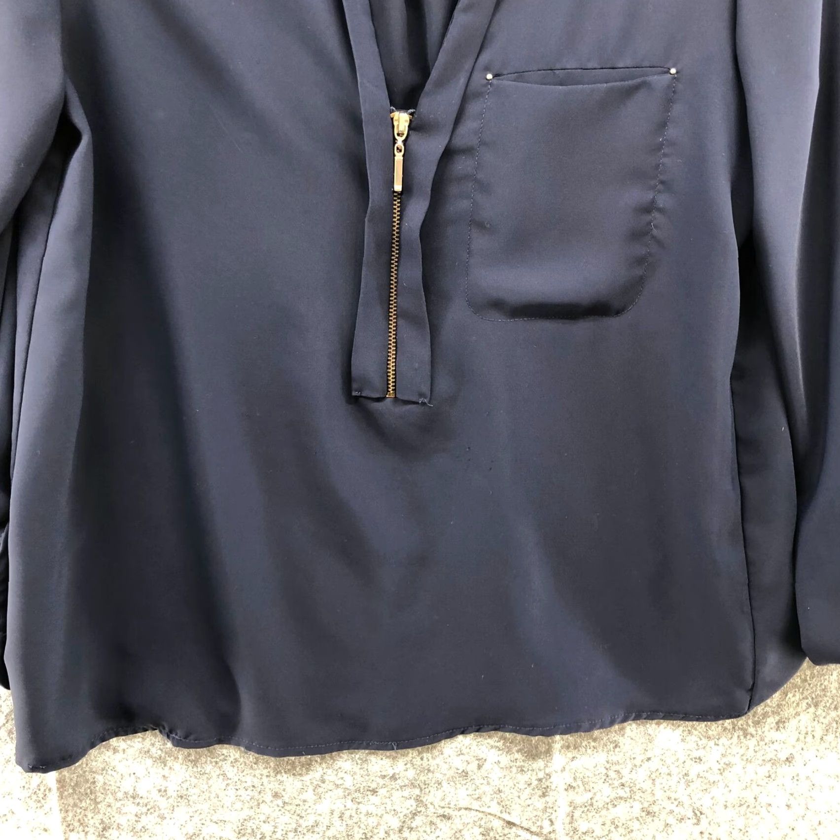 Zara Zara Blouse Womens XS Blue 1/2 Zip Roll Tab Sleeve Chiffon V-Neck 3/4 Sleeve Popover Long Sleeve Top Size XS / US 0-2 / IT 36-38 - 4 Thumbnail
