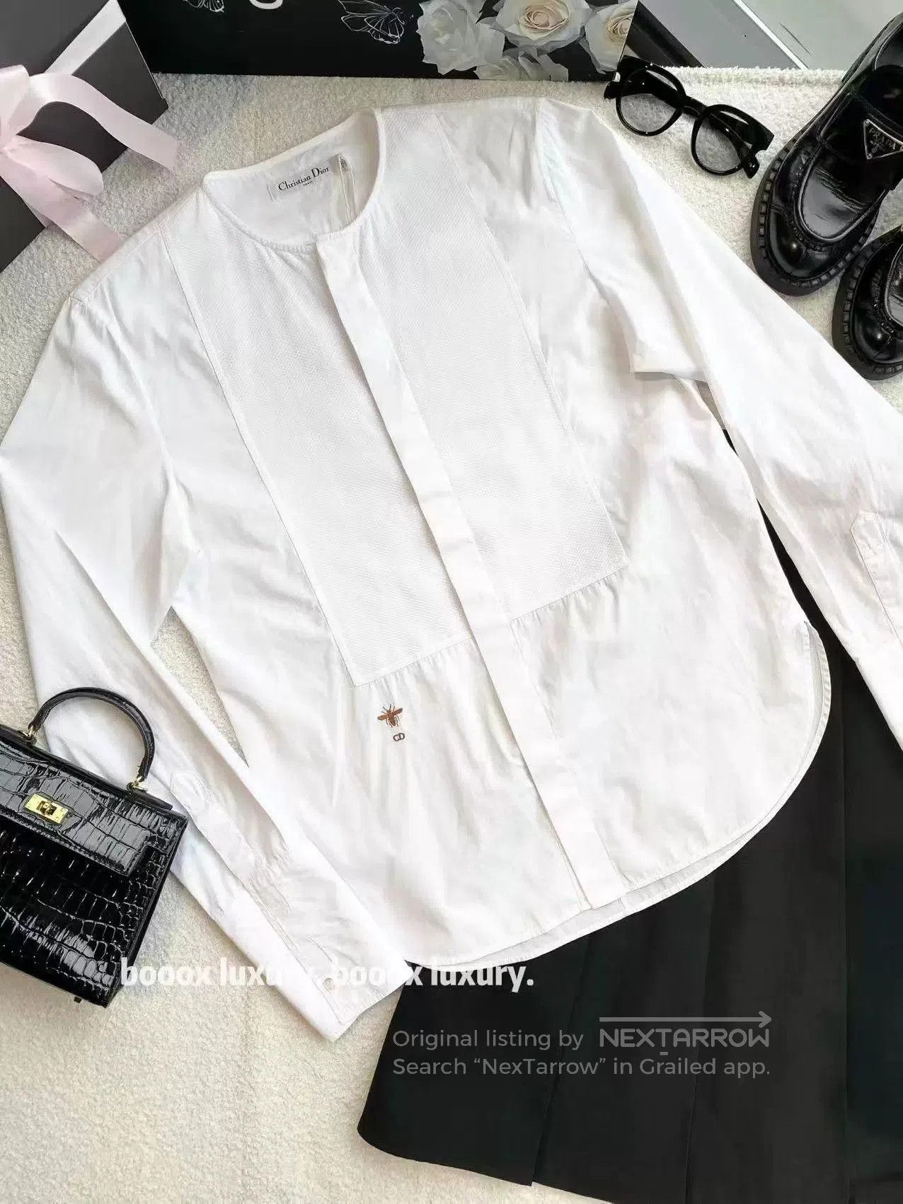 white cotton bee embroidered shirt by Dior.